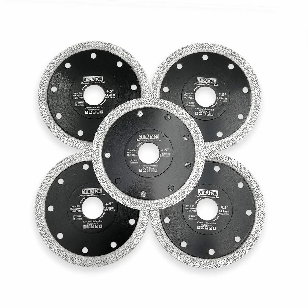 DT-DIATOOL Diamentowa tarcza tnąca 5 szt. 115 mm tarcza tnąca z siatką turbo do płytek porcelanowych, marmuru, ceramiki, granitu