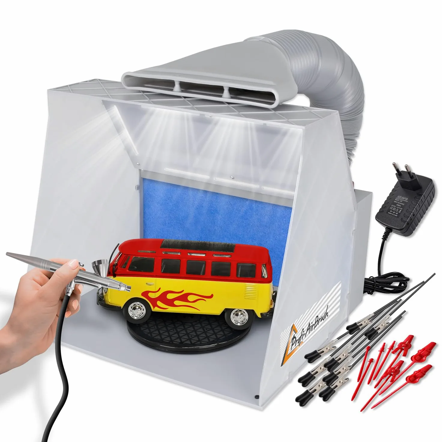 Hobby 2 Farba odsysająca aerograf, system odsysania aerografu z diodami LED, filtr - do zestawu sprężarki aerografu, pistolet natryskowy CAN, COLOR SPRAY COLOUR zestaw kabin lakierniczych