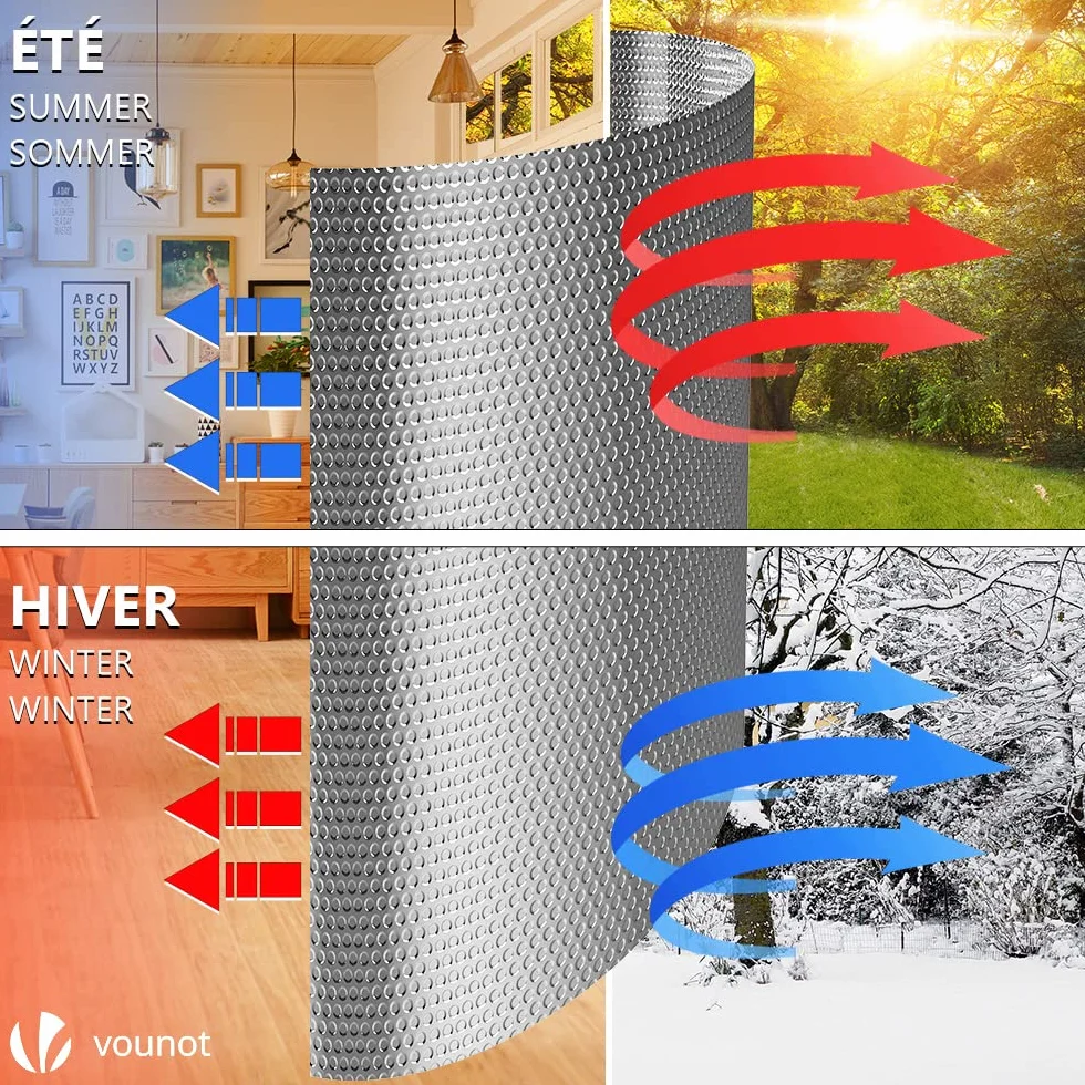 VOUNOT Izolacja Termiczna z Folii Aluminiowanej z Bąbelkami Dwustronnie 3 mm Odporna do Reflektora Chłodnicy Ciepła i Ochrony Przed Zimnem, Idealna do Okna, Samochodu, Chłodnicy 1 x 20M
