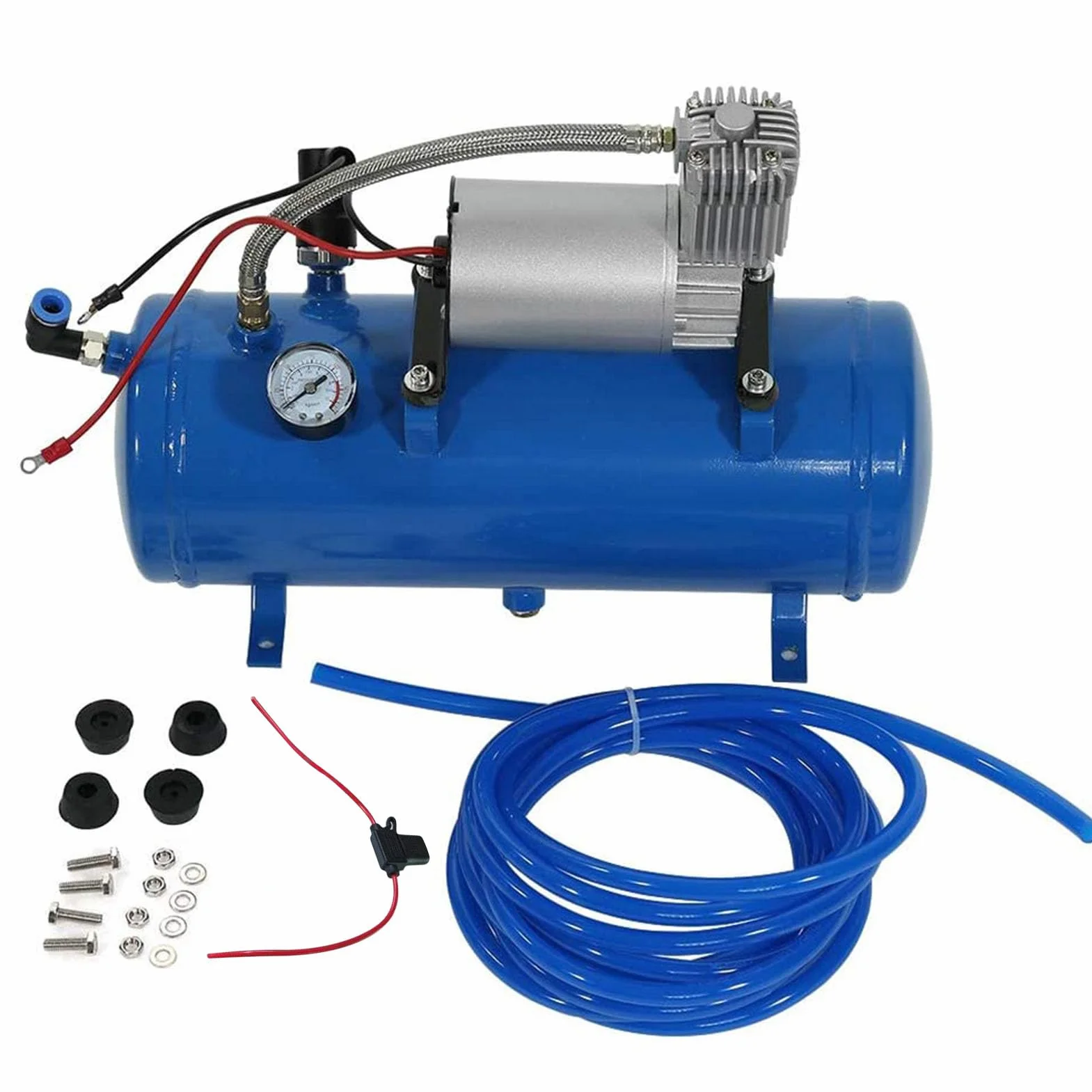 150psi 12V Pompa Ciśnieniowa Sprężarki Powietrza Inflator Powietrza z 6-litrowym Zbiornikiem Wbudowana Ochrona Temperaturowa do Pompowania Opon do Samochodów Ciężarowych RV