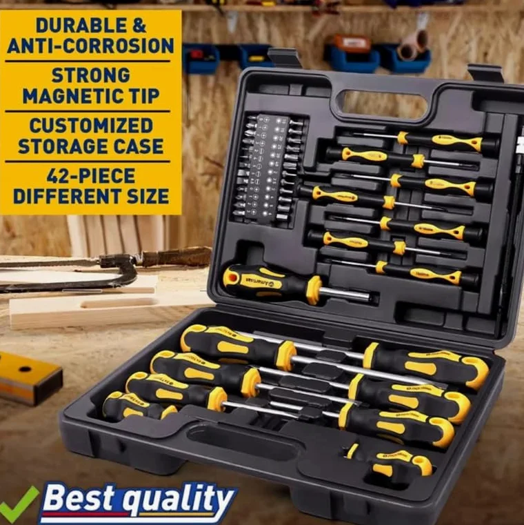 Zestaw wkrętaków magnetycznych z precyzyjnymi bitami Torx, stal chromowo-wanadowa, antypoślizgowy ergonomiczny uchwyt, zawiera etui do przechowywania, do samodzielnego wykonania domu i warsztatu, 42