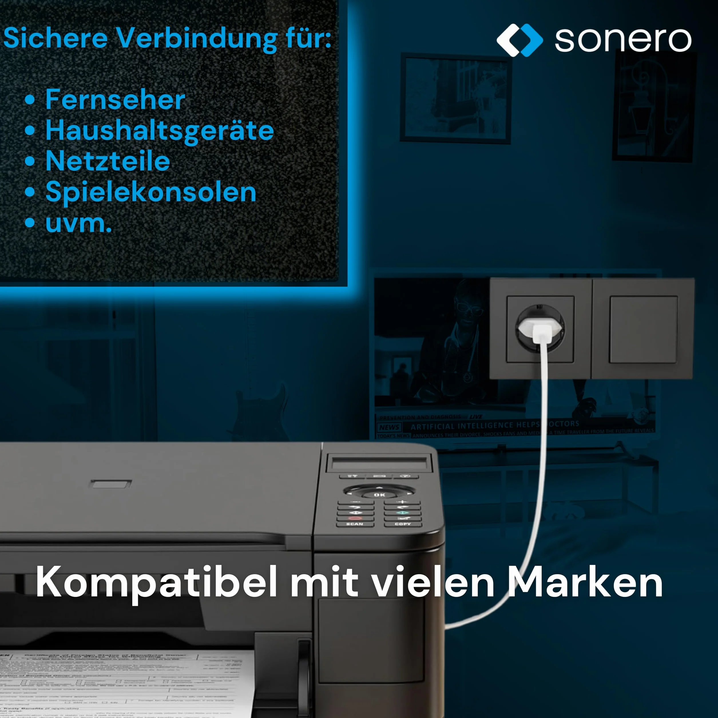 sonero Kabel zasilający 2-biegunowy 3,0 m Euro C do IEC C7 do TV PS5 PS4 PS3
