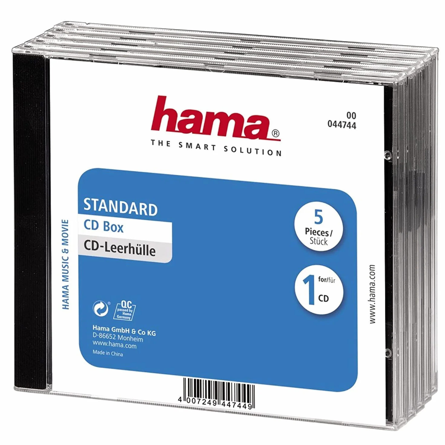 Hama Pudełko na płytę CD plastikowe (5 sztuk, PS, 12,5 x 14 x 1,04 cm, opakowanie, etui, przechowywanie płyt) przezroczyste/czarne