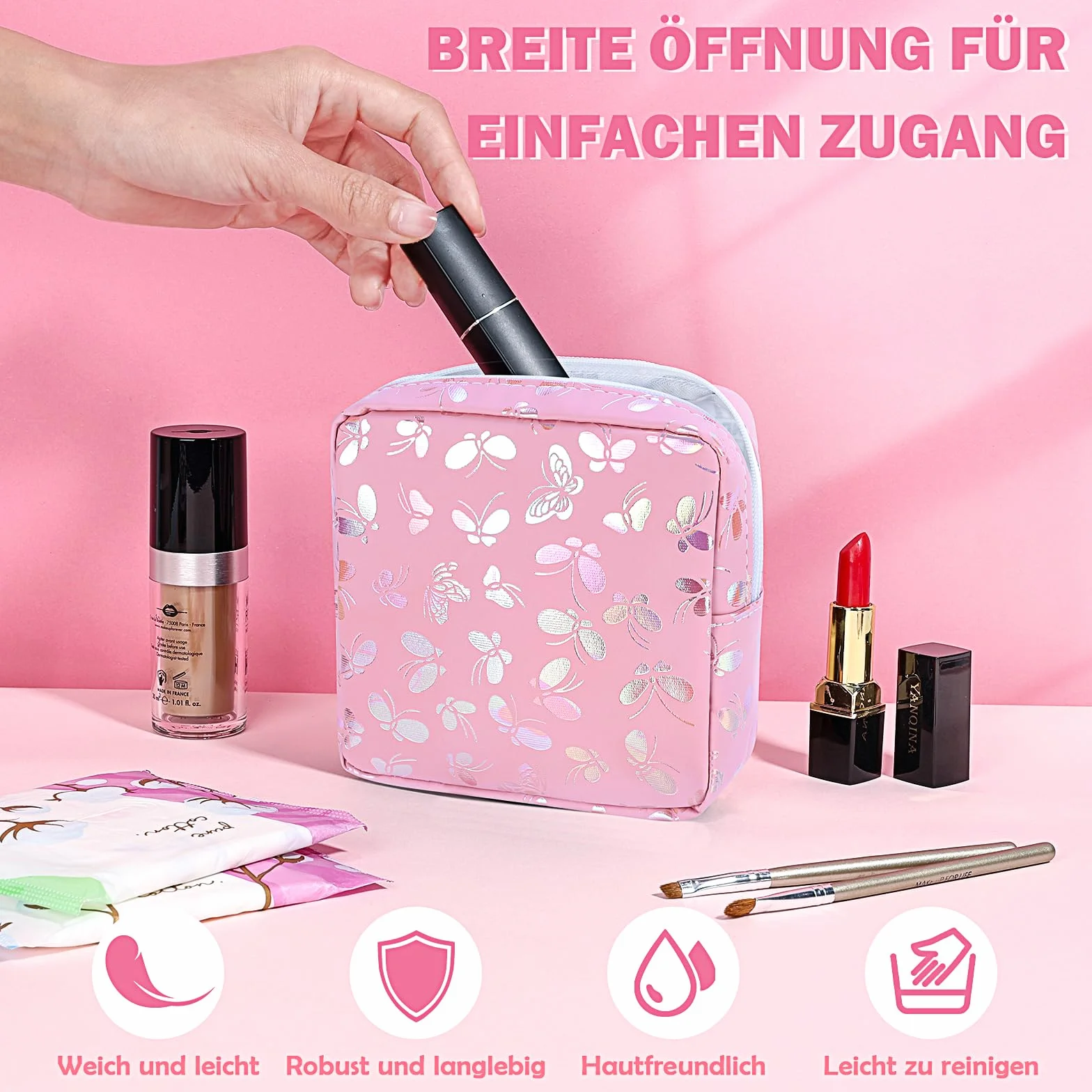 Likesing 2 sztuki mini kieszonek na okres, wodoszczelna torba do przechowywania podpasek damskich, przenośna filiżanka menstruacyjna, uchwyt na tampon, torba menstruacyjna, czarna i różowa
