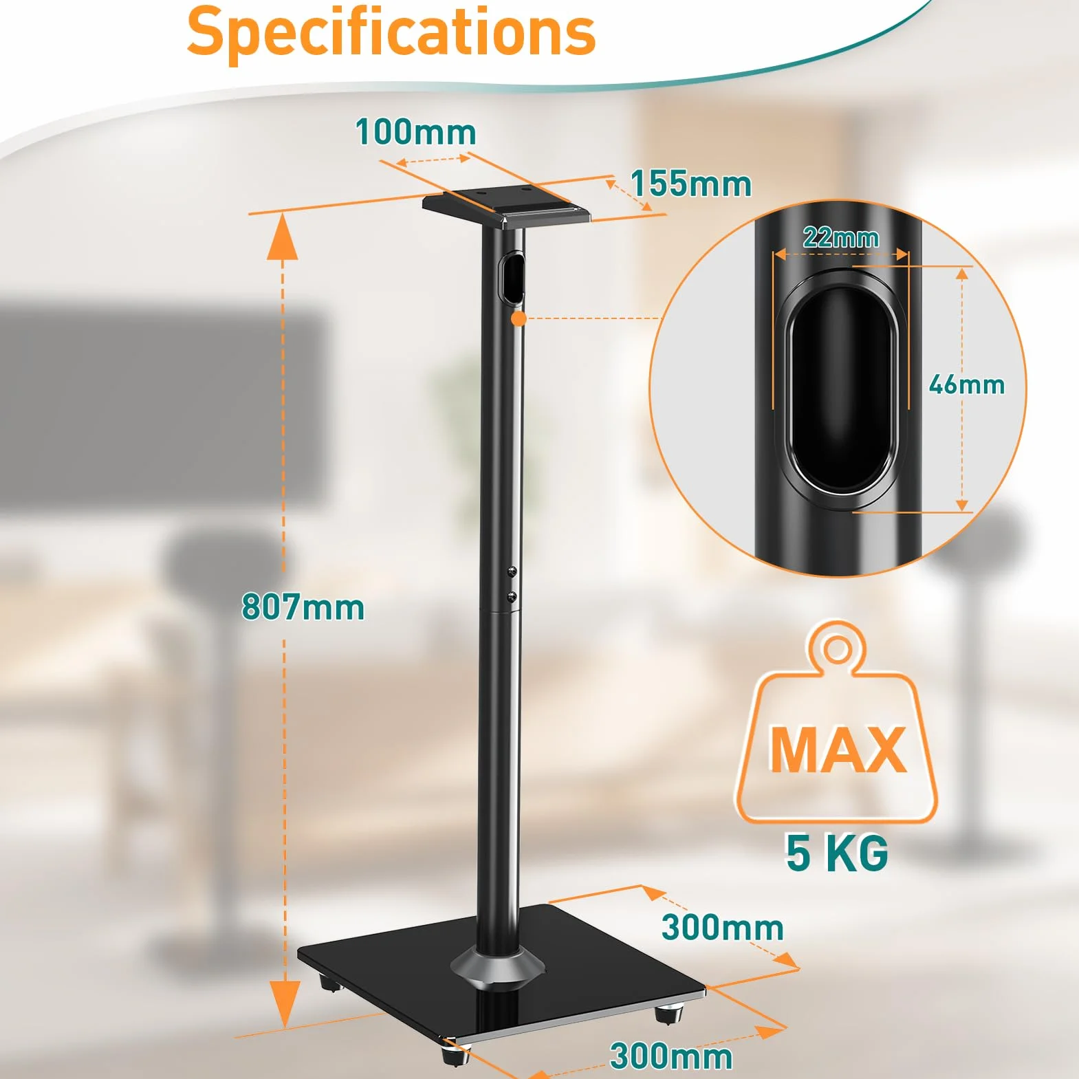 ELIVED Stojak podłogowy Sonos Era 300, wysokość 80,7 cm, czarny, 1 para