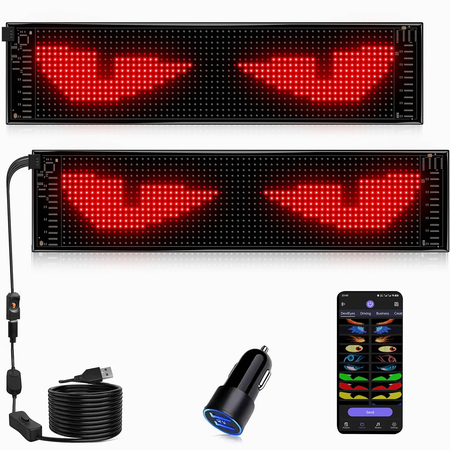 2 sztuki programowalnych wyświetlaczy LED (37 x 9,2 cm) – elastyczny panel LED z automatyczną synchronizacją i zegarem cyfrowym – USB 5 V do witryn sklepowych, reklam, sklepów, idealny jako