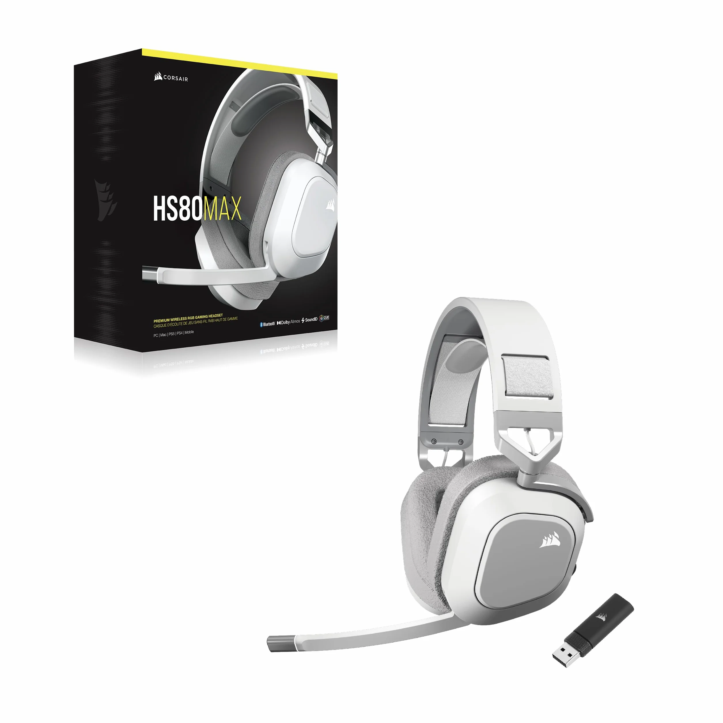 Corsair HS80 MAX WIRELESS Wieloplatformowy Zestaw Słuchawkowy do Gier Bluetooth Dolby Atmos Biały