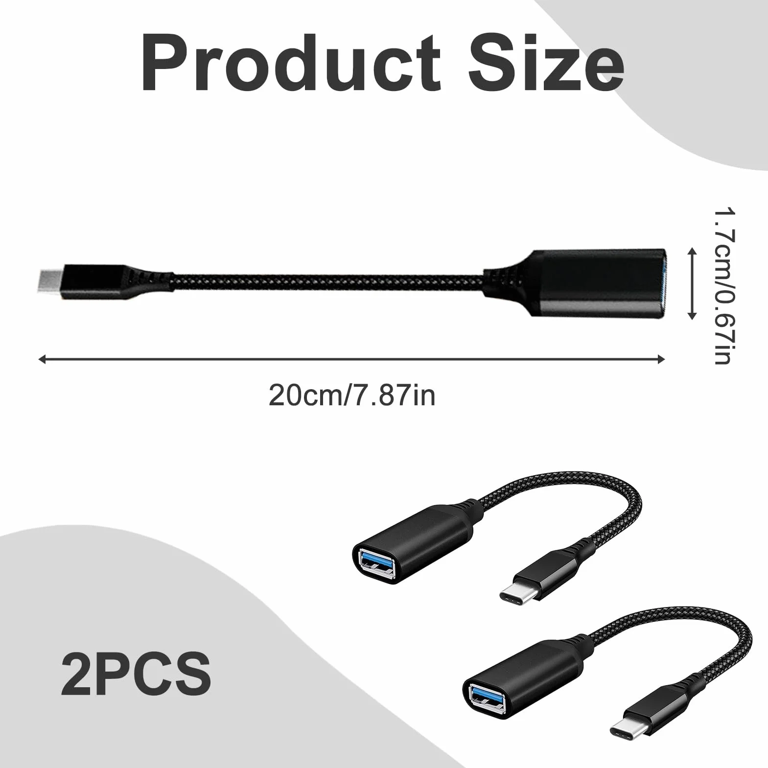 Adapter USB C na USB OTG, typ C na USB 3.0, 20 cm, kompatybilny z MacBook, iPad, Samsung Galaxy