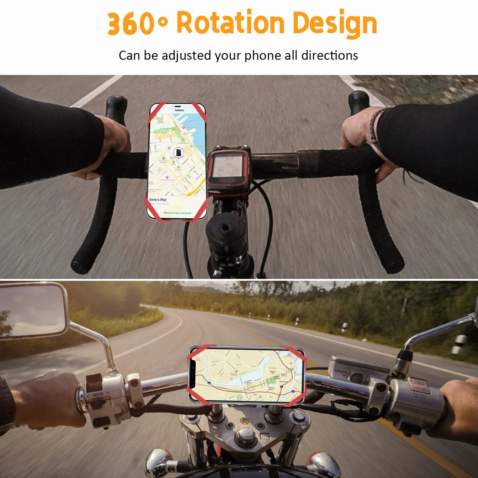 Uchwyt na telefon rowerowy, uniwersalny uchwyt na kierownicę 360° regulowany obrót uchwyt na smartfona do kierownicy roweru/motocykla, kompatybilny z iPhonem, i smartfonami 4,5-7,0 cala (czerwony-4)