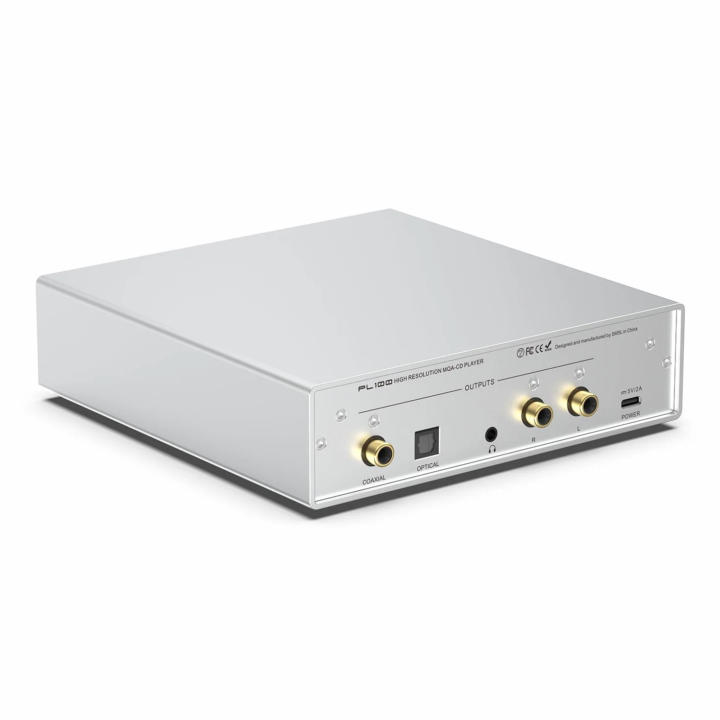 S.M.S.L PL100 Odtwarzacz CD z wyjściem słuchawkowym 3,5 mm, RCA, optycznym, koncentrycznym, obsługuje MQA, srebrny