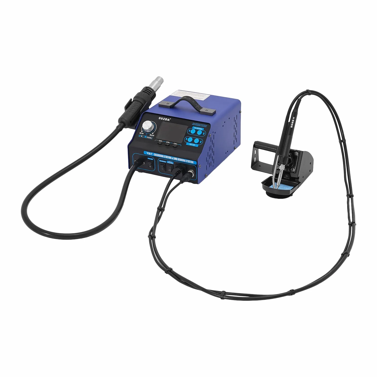 Stacja lutownicza, 780 W, stacja lutownicza na gorące powietrze, zestaw stacji lutowniczych z wyświetlaczem LCD, 992DA+ 4 w 1, cyfrowa stacja lutownicza LCD, stacja rozlutownicza