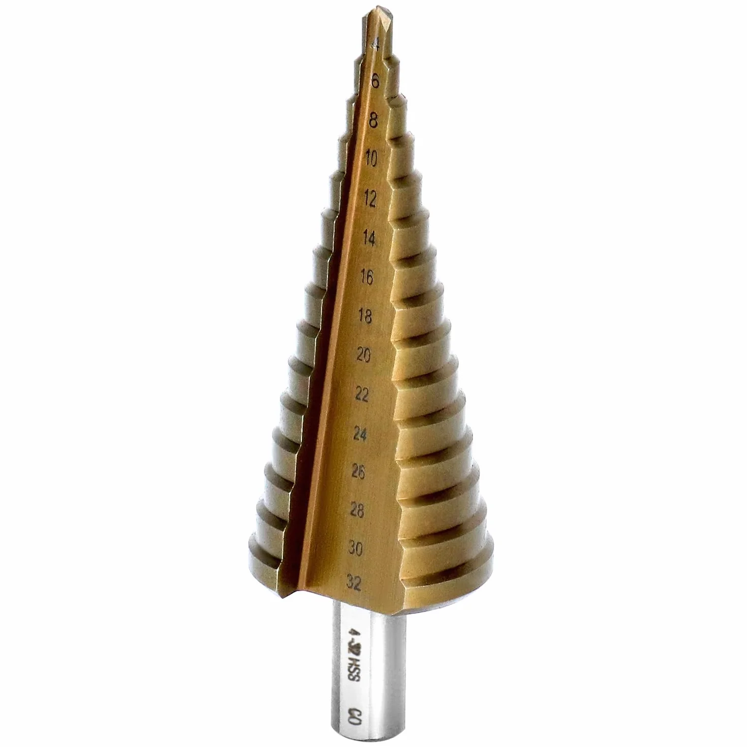 QWORK HSS-Co/M35 stopniowe wiertło 4-32 mm, solidne wiertło stożkowe do stali nierdzewnej/żelaza/aluminium/plastiku/drewna - 9,5 mm trójkątny trzpień