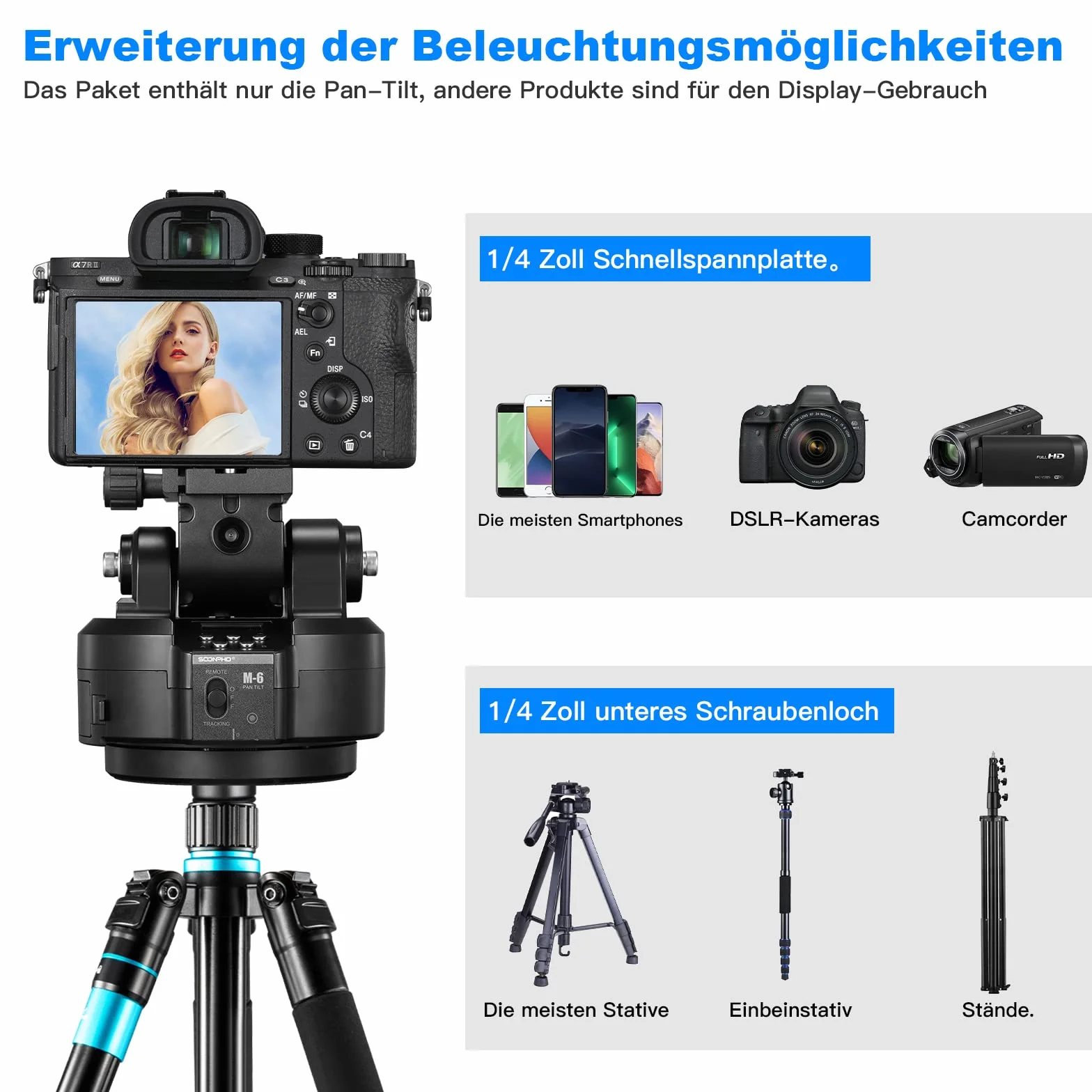 Soonpho M6 zmotoryzowana głowica statywu 360°, elektryczna, zdalna, panoramiczna z zaciskiem telefonicznym i AI Face Tracking, rozpoznawanie gestów