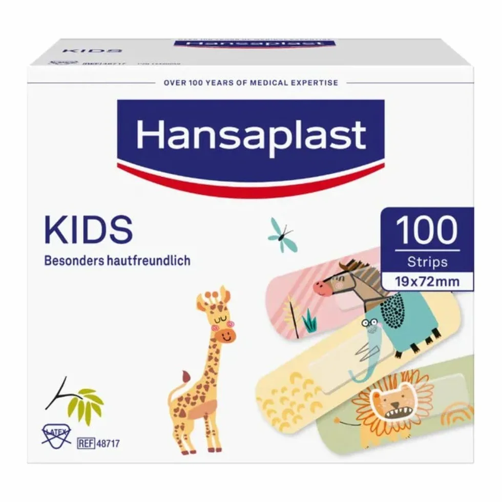 Hansaplast Opatrunki na rany dla dzieci I opatrunki wodoodporne, delikatne dla skóry, bezbolesne po usunięciu, dla zwierząt, 100 sztuk