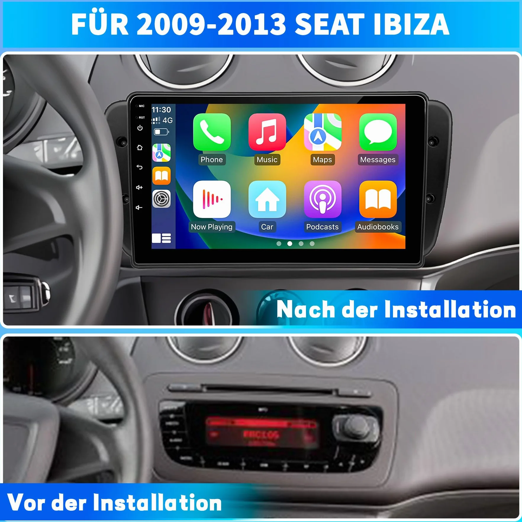 Radio Samochodowe do Seat Ibiza 6J 2009 2010 2011 2012 2013, Android 12 GPS FM 2+64G, 9-calowy Ekran Dotykowy, Obsługuje GPS Carplay Android Auto Bluetooth 5.0 WiFi Sterowanie Głosem Radio