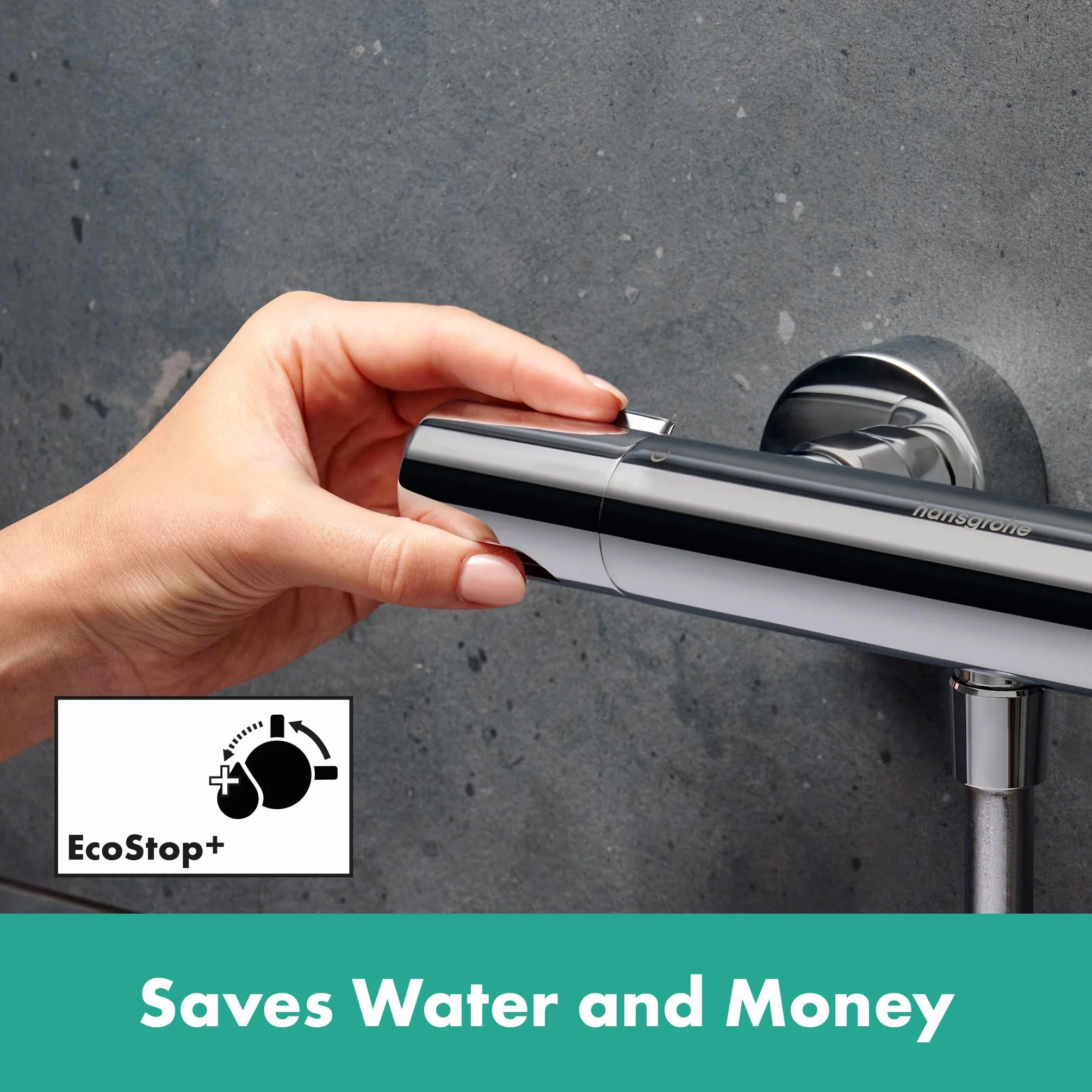hansgrohe Ecostat Element - bateria termostatyczna prysznicowa natynkowy z EcoStop+, armatura prysznicowa z zabezpieczeniem przy 40 °C, thermostat, kran do 1 odbiornika, chrom, 13346000