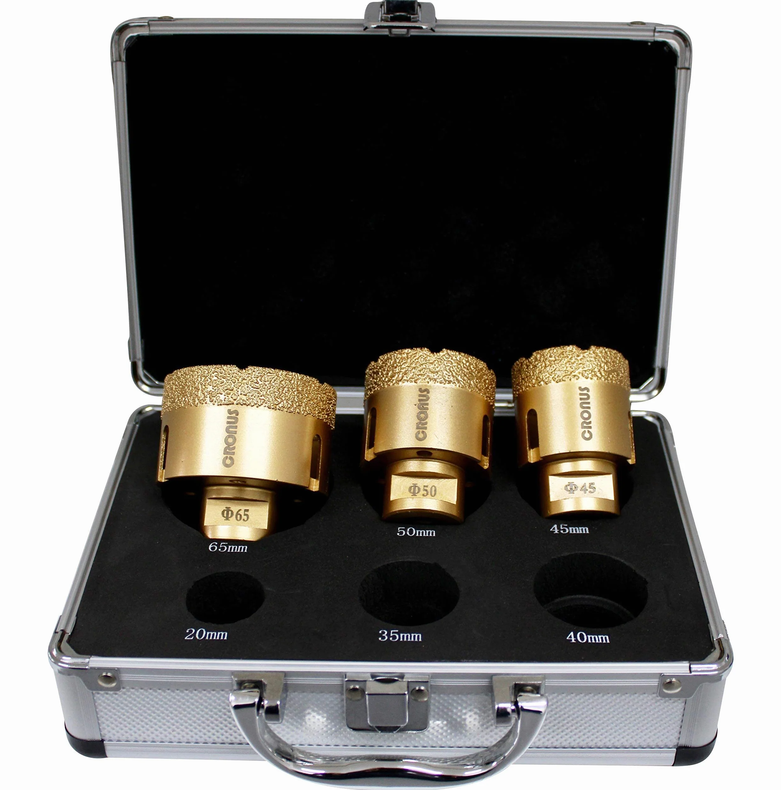 Premium wiertło diamentowe CRONUS M14 10 mm - 65 mm koronka wiertnicza wiertnicza do glazury, suchy zestaw 6 szt. z walizką/etui