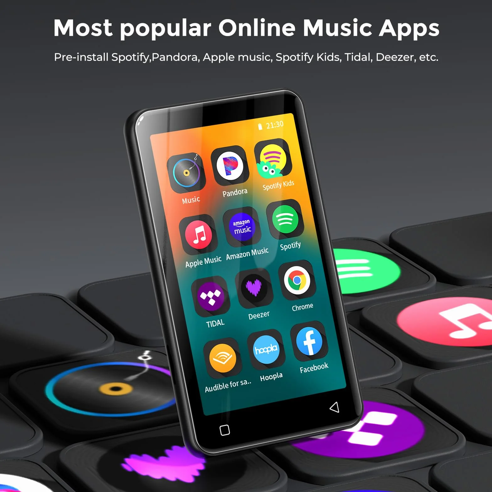 Innioasis Odtwarzacz MP3 80 GB Bluetooth WiFi 4-calowy Ekran Dotykowy Android Streaming MP4 Czarny