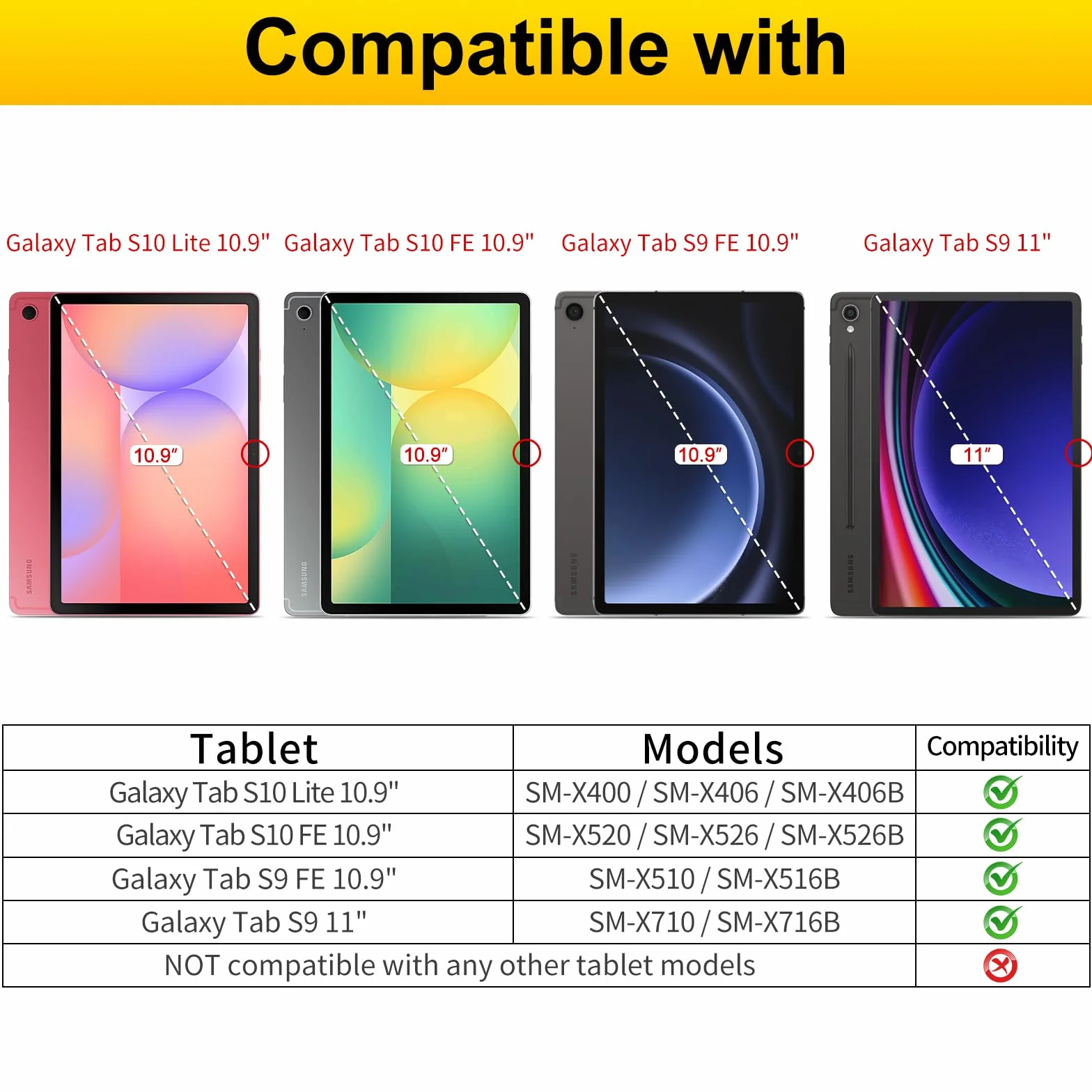 Ochraniacz ekranu do Samsung Galaxy Tab S10 FE/S9 FE 10,9 cala/Galaxy Tab S9 11,0 cala, folia ze szkła hartowanego z łatwą instalacją ramką, 2 szt