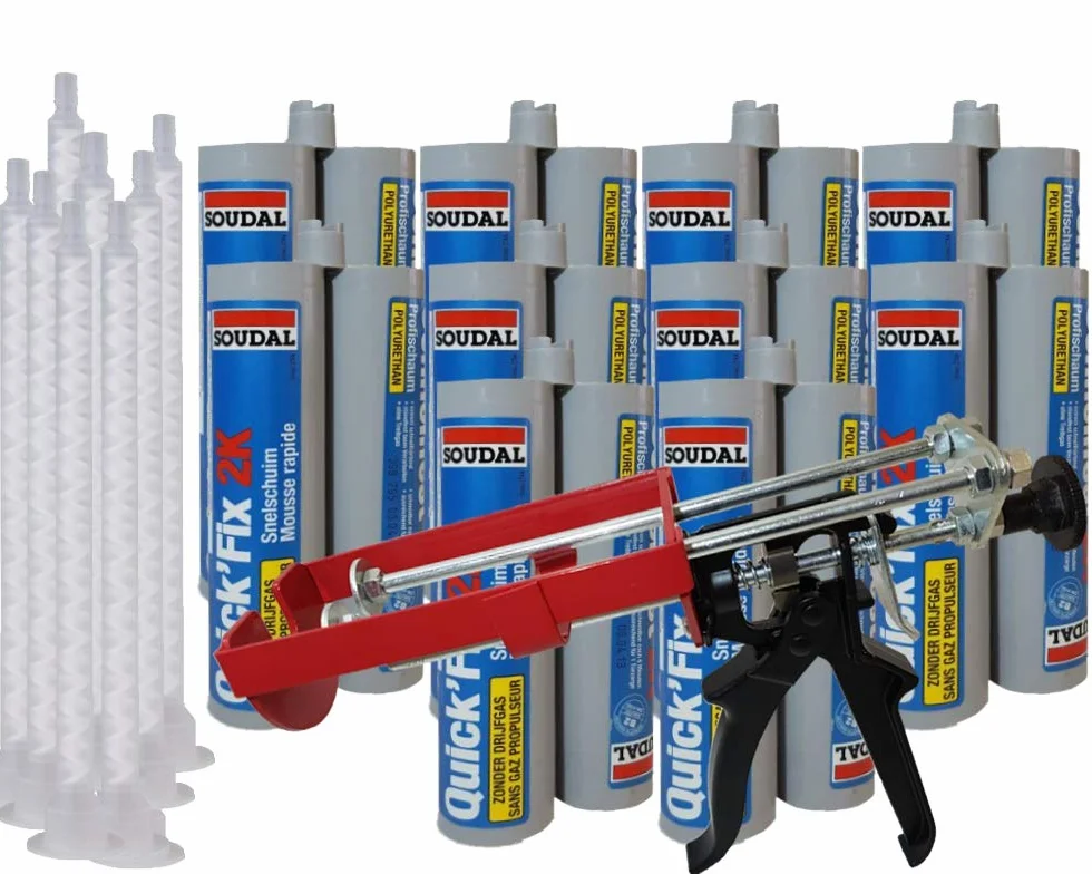 Soudal Zestaw 10 x 2K szybkoschnąca pianka ościeżnicowa 210 ml + pistolet 2K DM21-metal