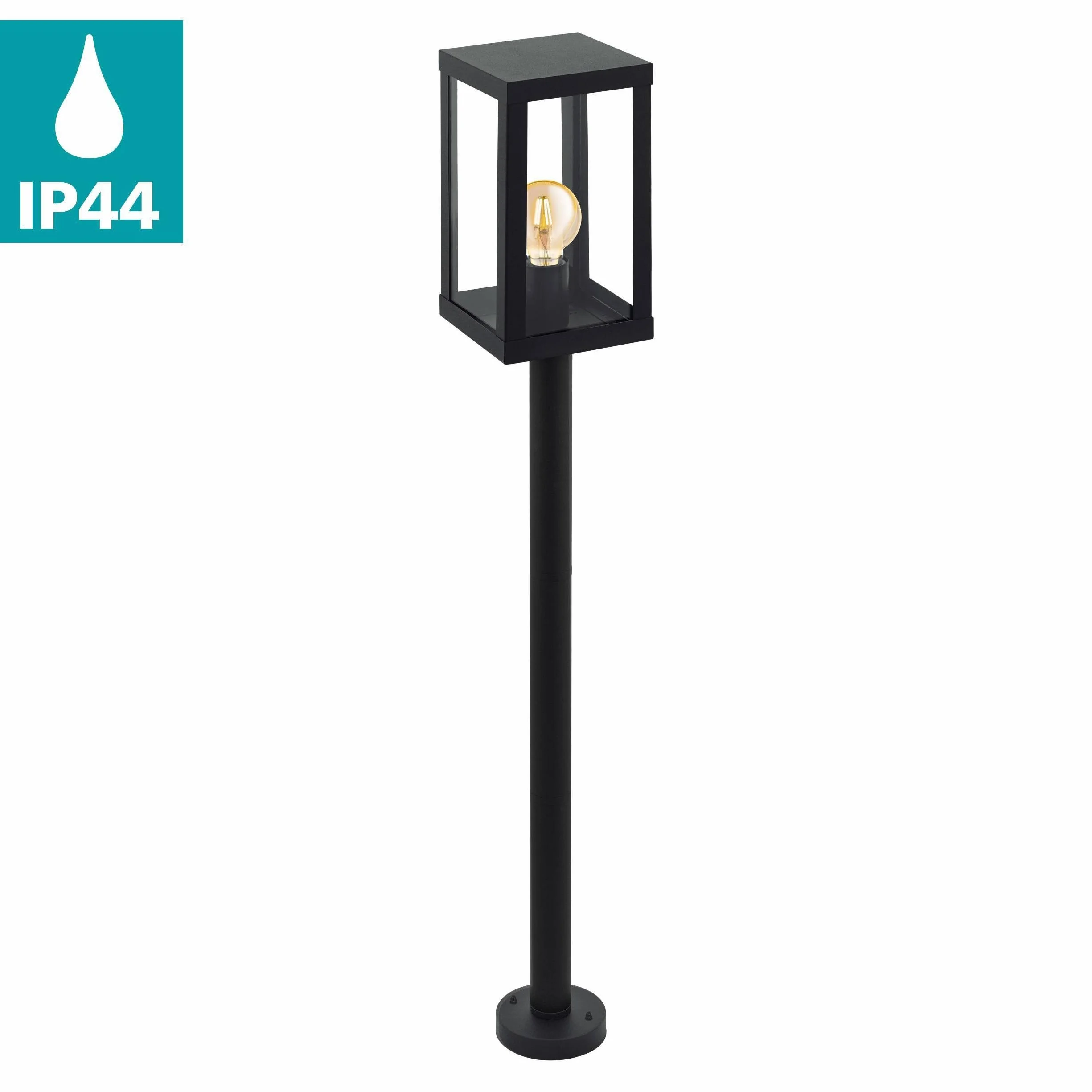 EGLO Lampa stojąca zewnętrzna Alamonte 1, 1-punktowa lampa zewnętrzna, lampa stojąca ze stali ocynkowanej, kolor: czarny, szkło: przezroczyste, oprawa