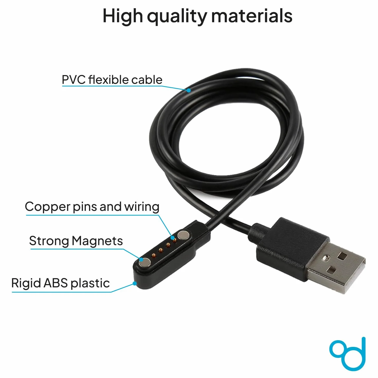 OcioDual Kabel USB do ładowania smartwatcha, uniwersalny model 4-biegunowy, 7,8 mm, podstawa magnetyczna, różne modele smartwatcha, czarny