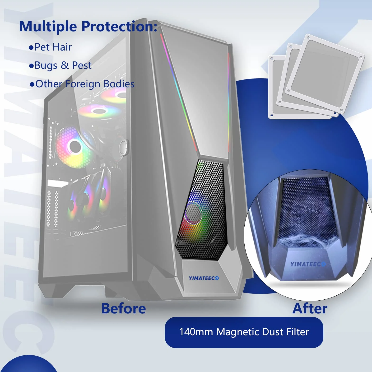Magnetyczny Filtr Przeciwpyłowy 140mm 2szt. Nylonowy do Komputera PC Biały
