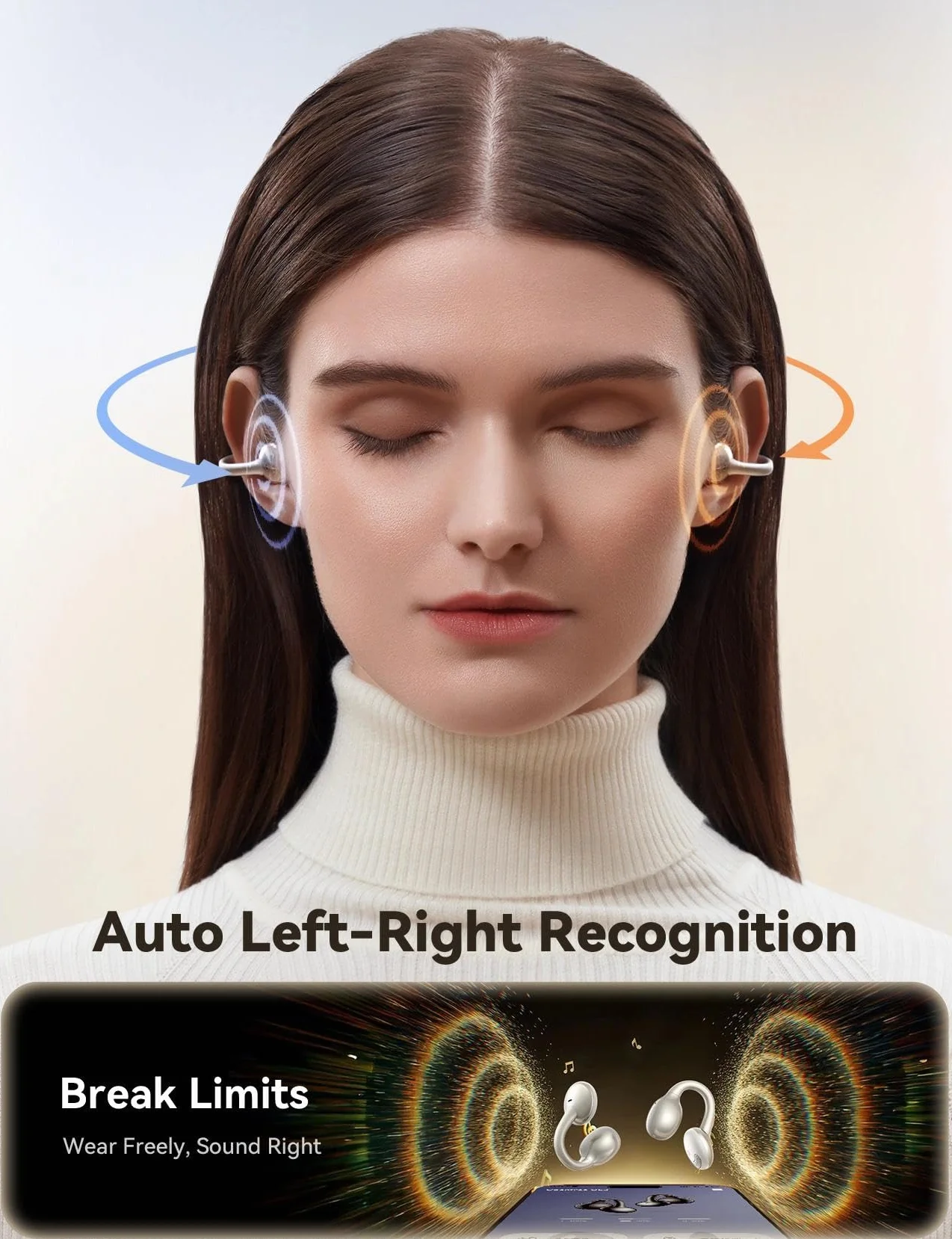 JOYROOM OE3 Słuchawki otwarte Bluetooth 5.4, ultralekki klips na ucho 4,9 g, komfortowy klips na ucho, 30 godzin odtwarzania, głęboki bas, mikrofon ENC zapewniający wyraźne rozmowy, ochrona IPX4