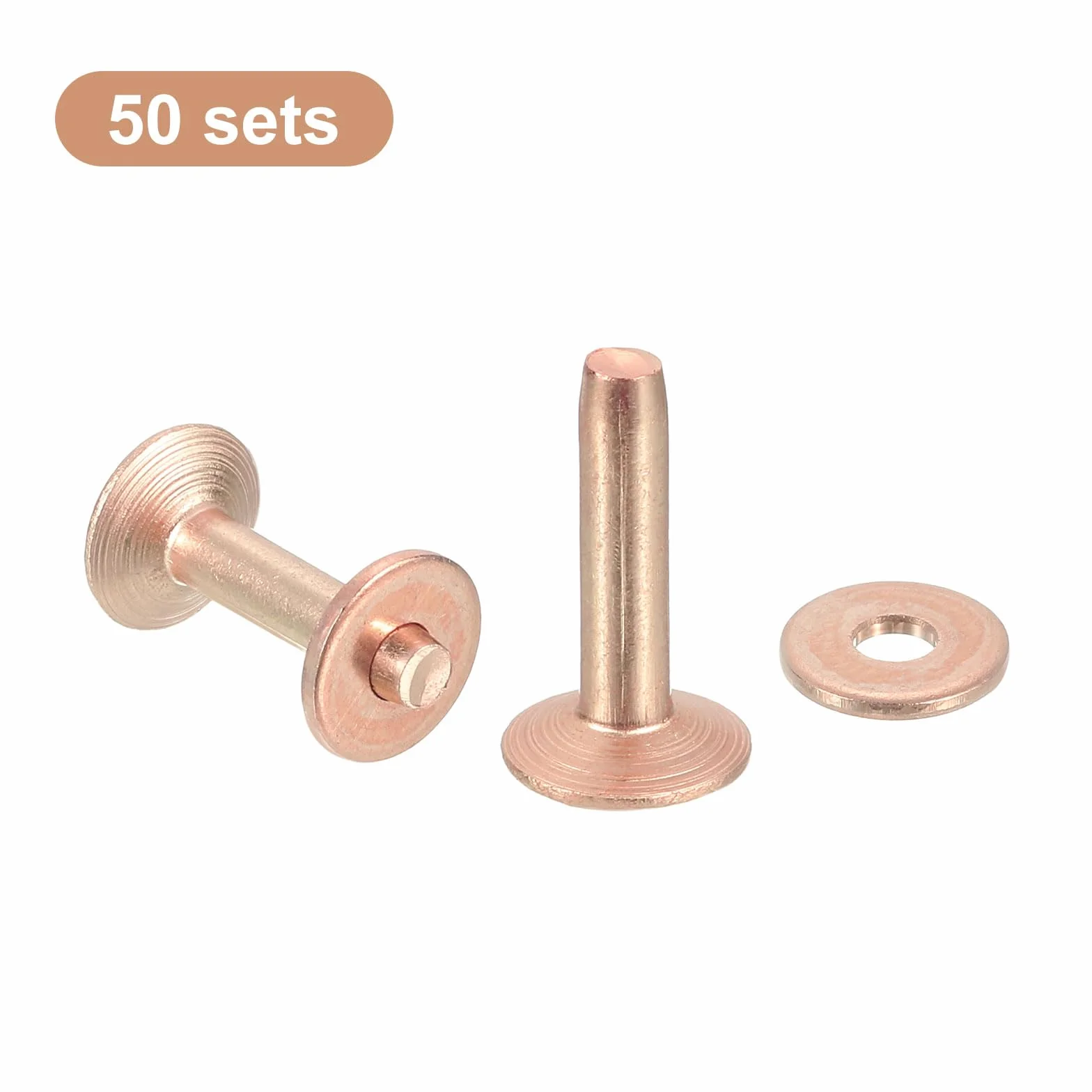 QUARKZMAN 50 sztuk nitów miedzianych i nasadek, 9 x 3,3 x 14 mm, solidne skórzane nity miedziane, do skóry, do majsterkowania, do majsterkowania, kolor miedziany