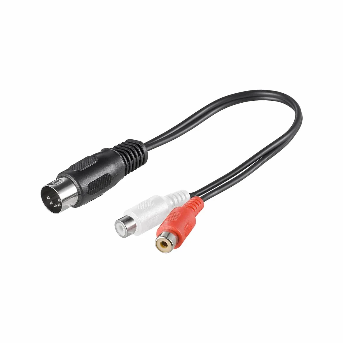 goobay 50002 2 x złącze cinch na 5-biegunowe złącze DIN, wtyk DIN 180° (5-pinowy) > 2 x gniazdo cinch (audio lewo/prawo); czarny, 0,2 m