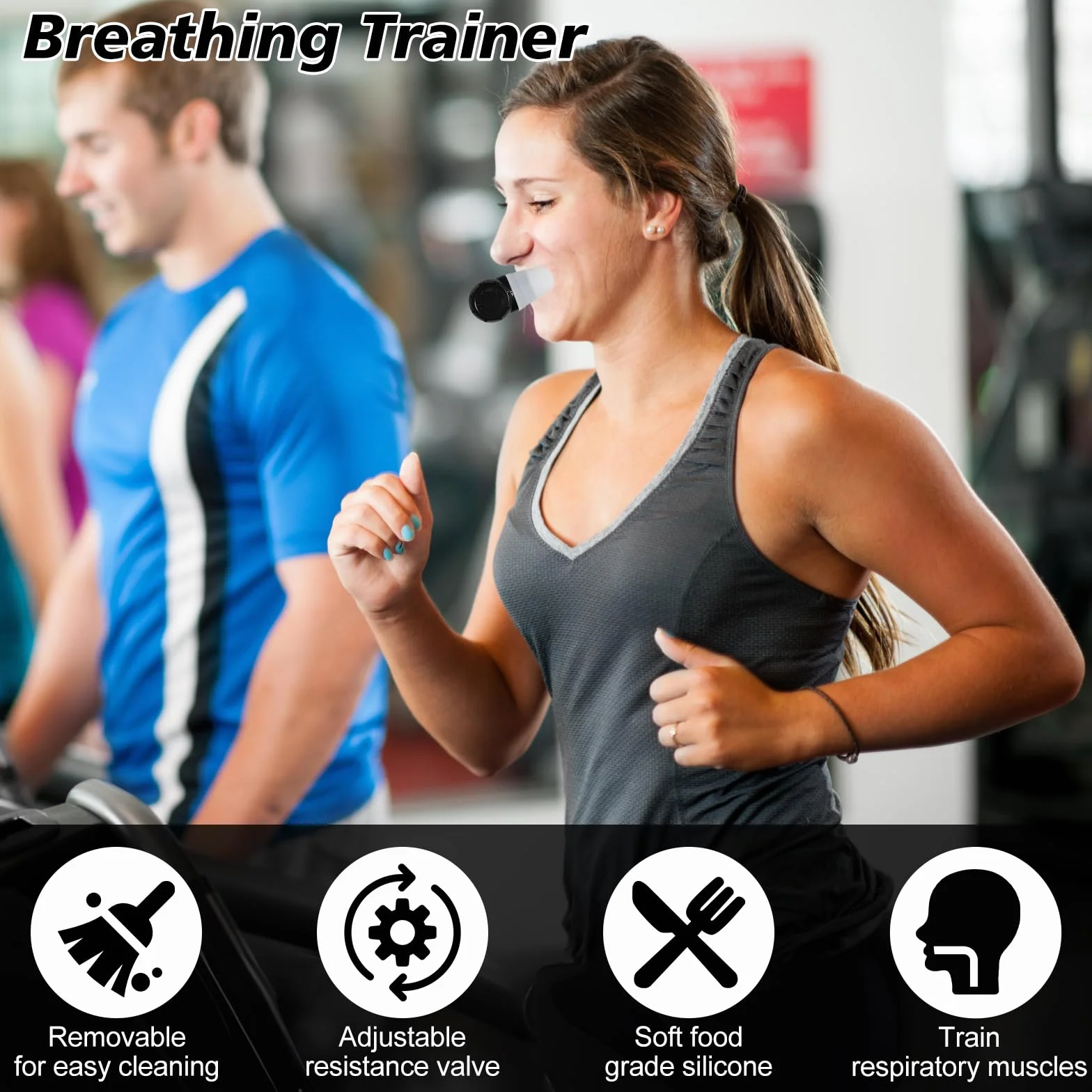 oxyfit trener oddychania, trener oddechowy płuc, przyrząd do treningu pojemności płuc z regulowanymi opornikami dla zwiększenia wytrzymałości oddechowej – biały