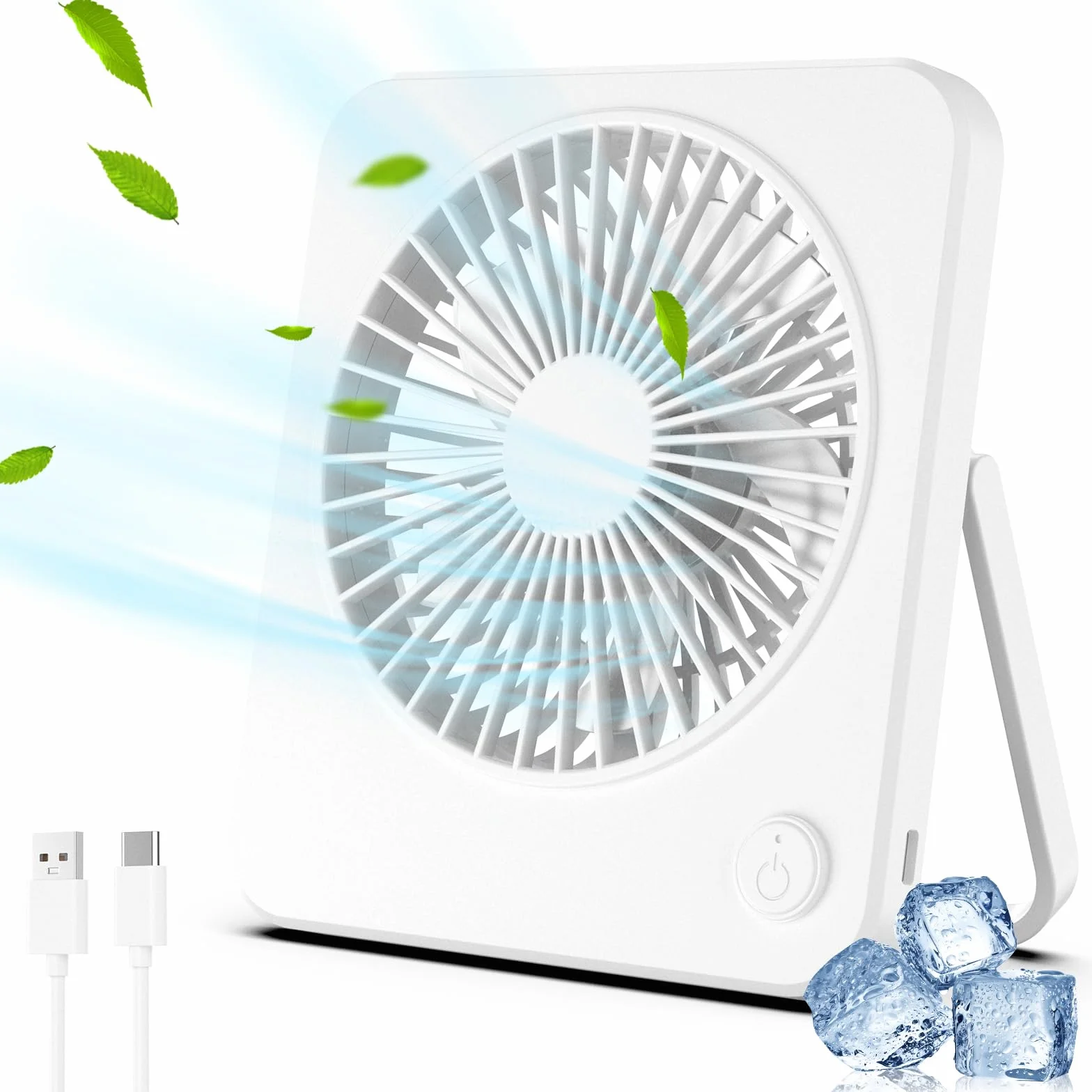 Hianjoo wentylator USB, mini wentylator cichy, wentylator biurkowy z 3 prędkościami, wentylator na USB Desk Fan do biura, domu i sypialni [biały] zasilanie przez USB, bez baterii