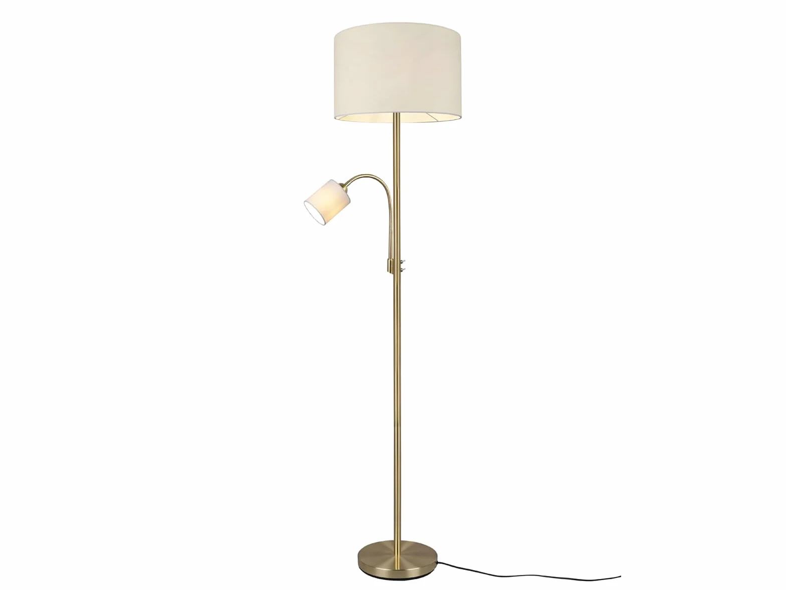 meineWunschleuchte Lampa stojąca z mosiądzu z lampką do czytania i abażurami materiałowymi w kolorze kremowo-białym, wysokość 170 cm