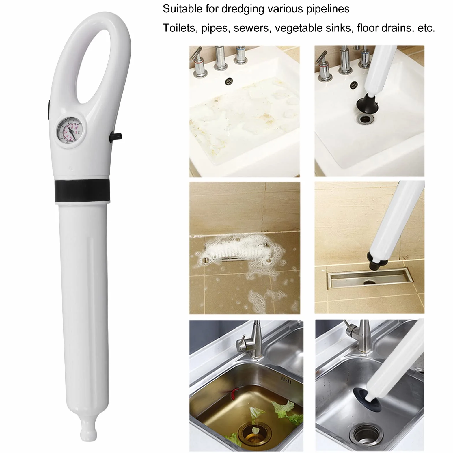 Toilet Plunger do Zatkania Rury, Wysokie Ciśnienie Pneumatyczny Odmulacz Zestaw Nurków Pod Ciśnieniem Powietrza Ręczny Odkurzacz do Wody Odblokowywacz Odpływów dla Zatkanej Toalety