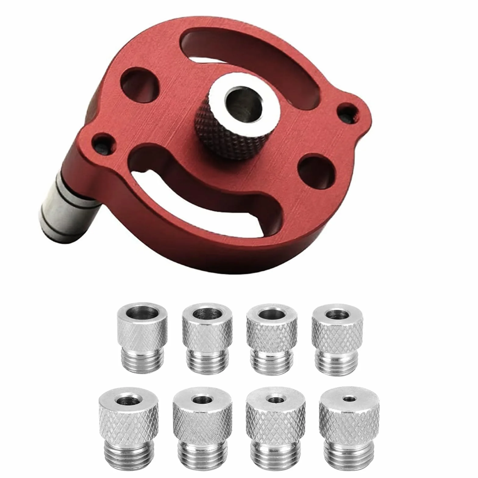 Pomoc do wiercenia otworów w drewnie, lokalizator centralny, pionowe samocentrujące, z tulejami wiertniczymi 3/4/5/6/7/8/9/10 mm, pionowy kołek rozporowy ze stopu aluminium, czerwony