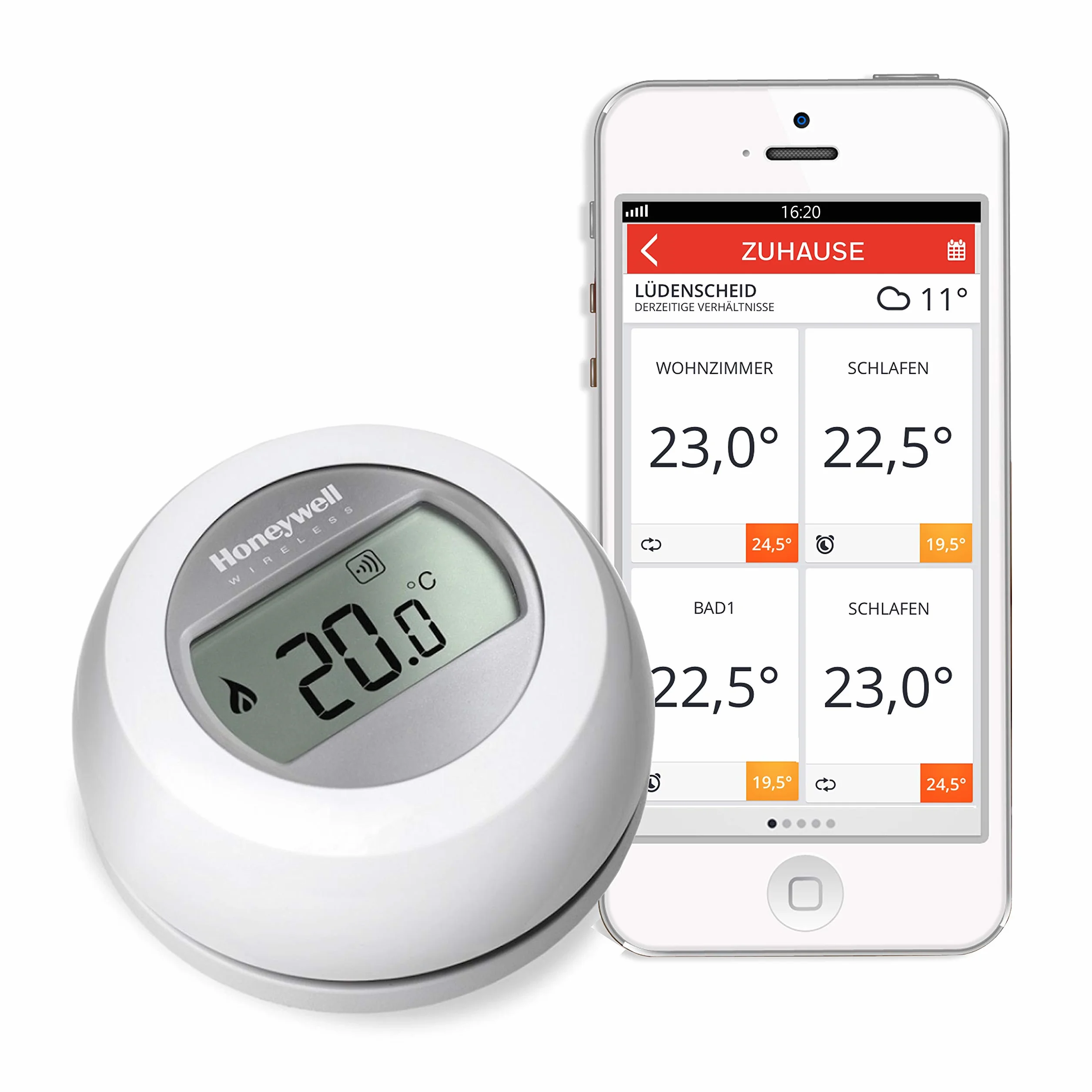 Honeywell Home T87RF2059 Radiowy Termostat Do Pokoju Kompatybilny z Amazon AleXa, 3 V, Biały