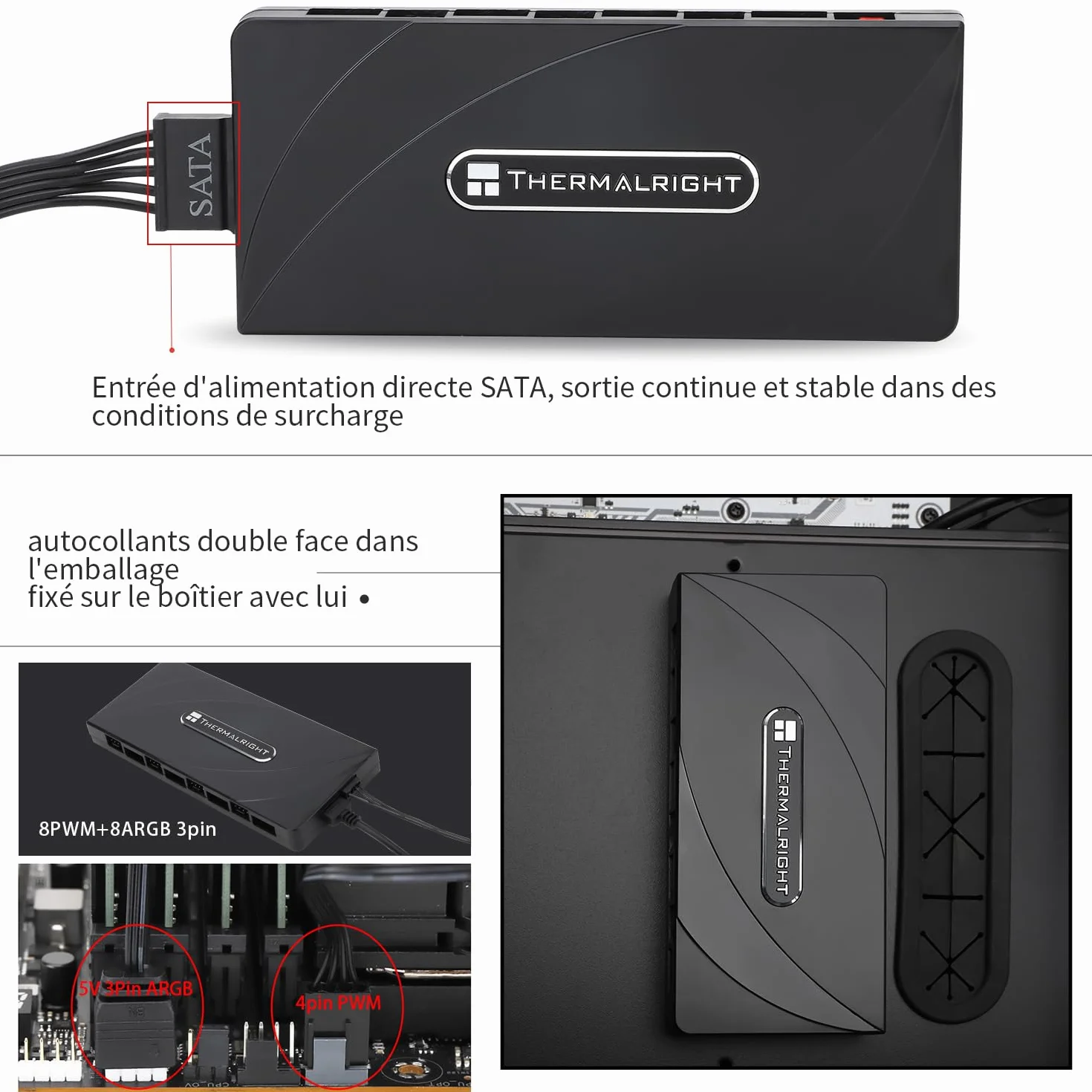 Thermalright TR FAN i ARGB HUB × 8 ARGB/PWM, zasilacz sieciowy, obsługa 8 grup wentylatorów, 8-portowy wentylator PC PWM i kontroler