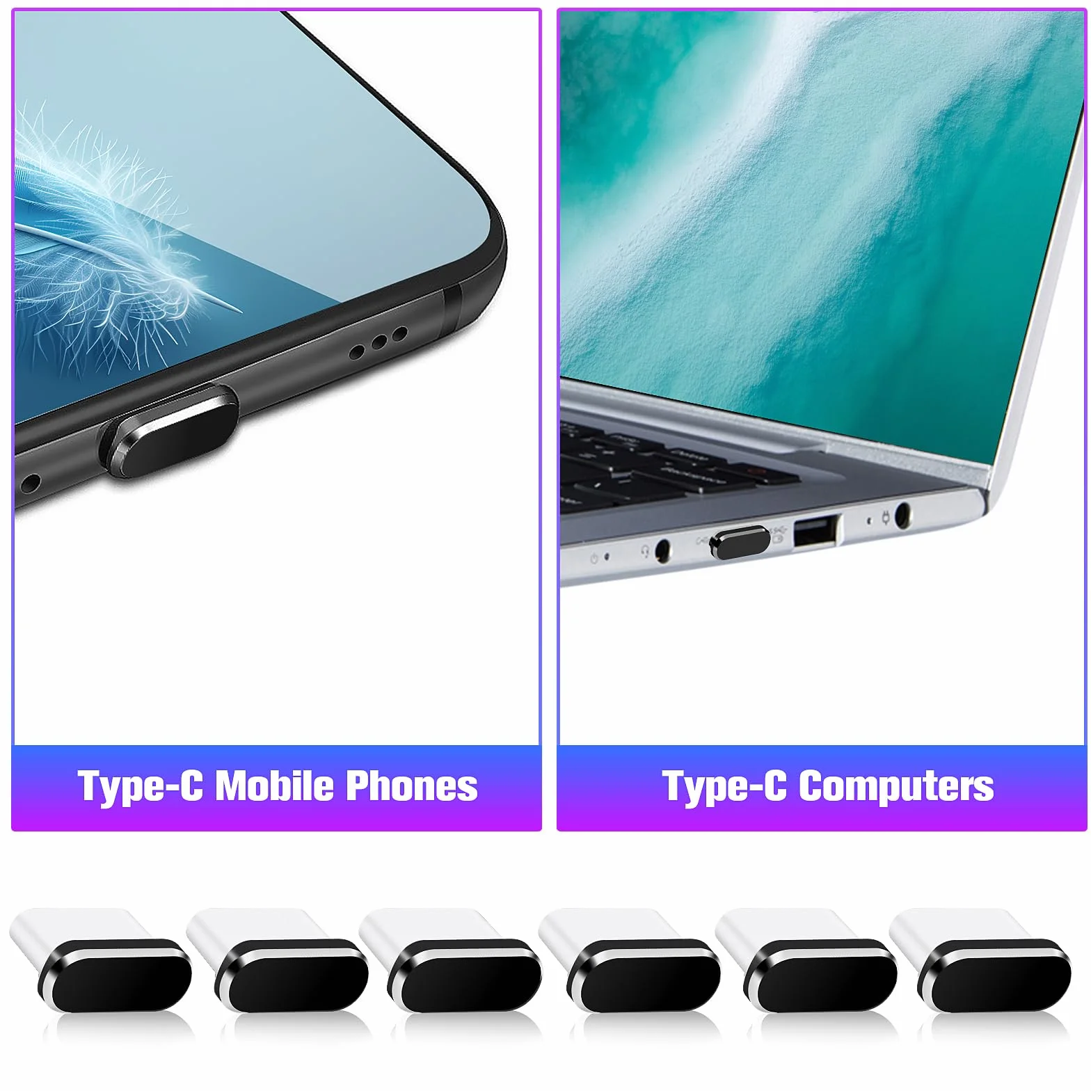 Metalowa osłona USB C przeciwpyłowa 6 sztuk
