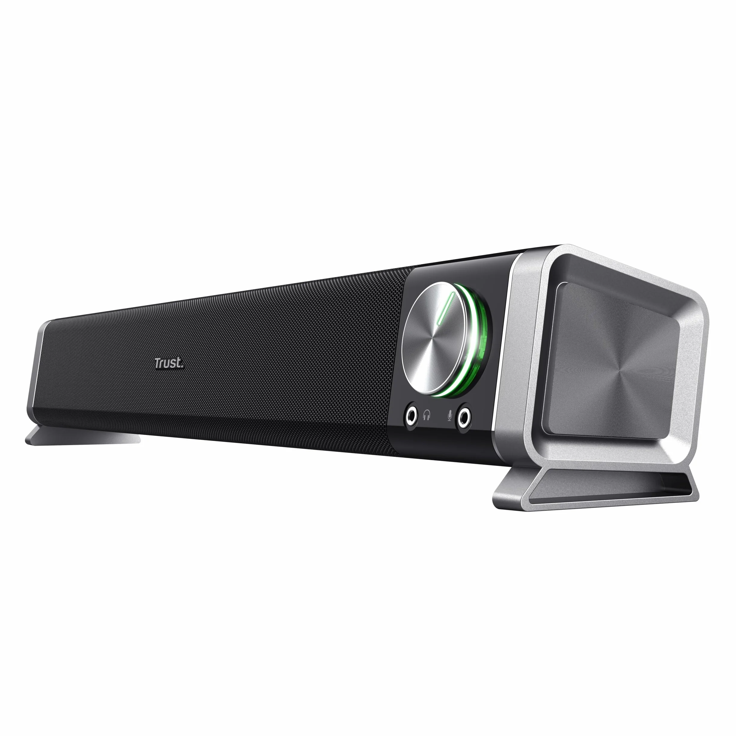 Trust Asto 12 W głośnik PC Soundbar, ze złączami do słuchawek i mikrofonu, zasilanie USB, system audio do komputera, laptopa, telewizora - czarny
