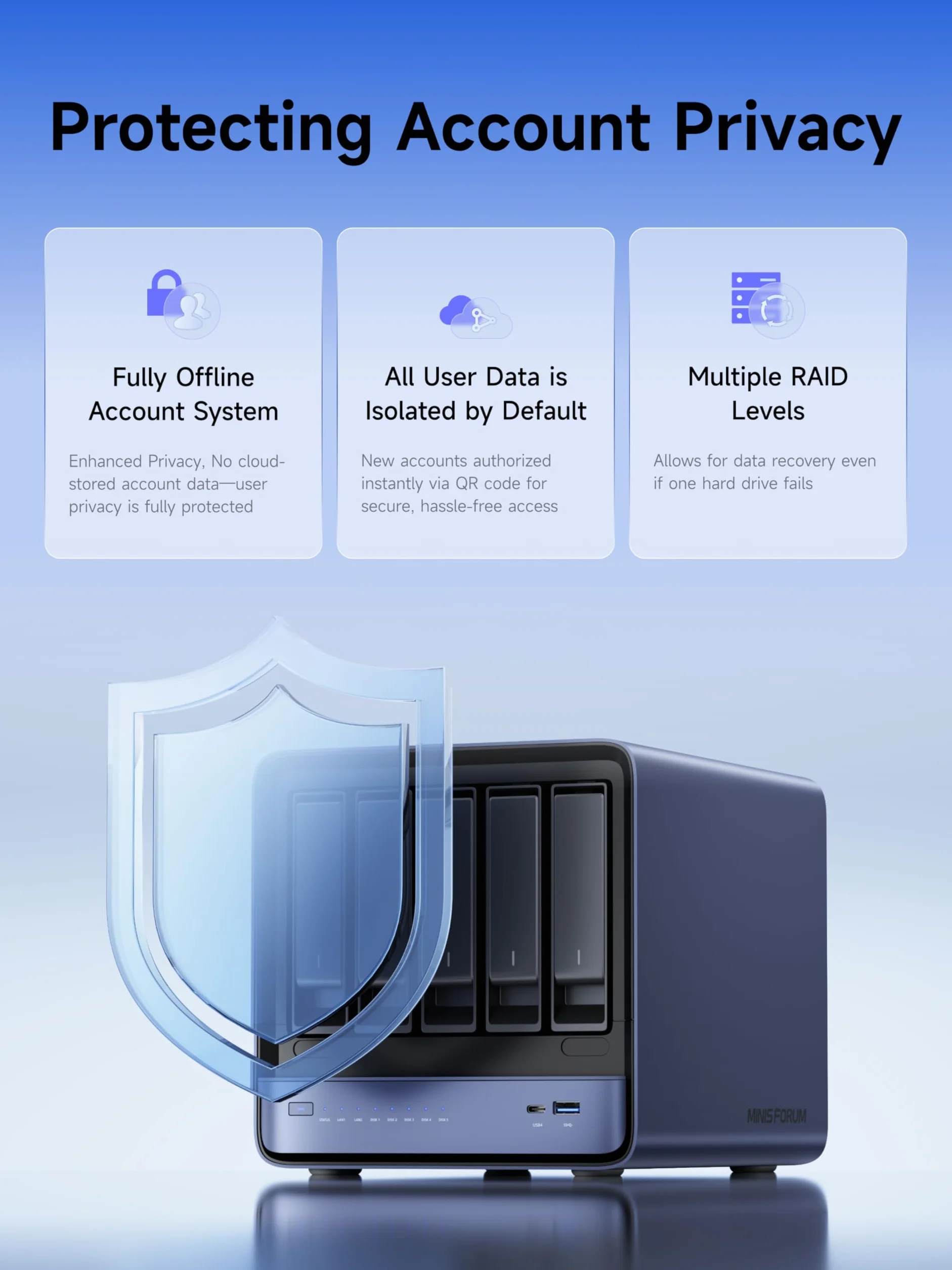 MINISFORUM N5 Air 5-Bay NAS Barebone AMD Ryzen 7 255 DDR5 96GB 10 GbE USB4 HDMI OCuLink M.2