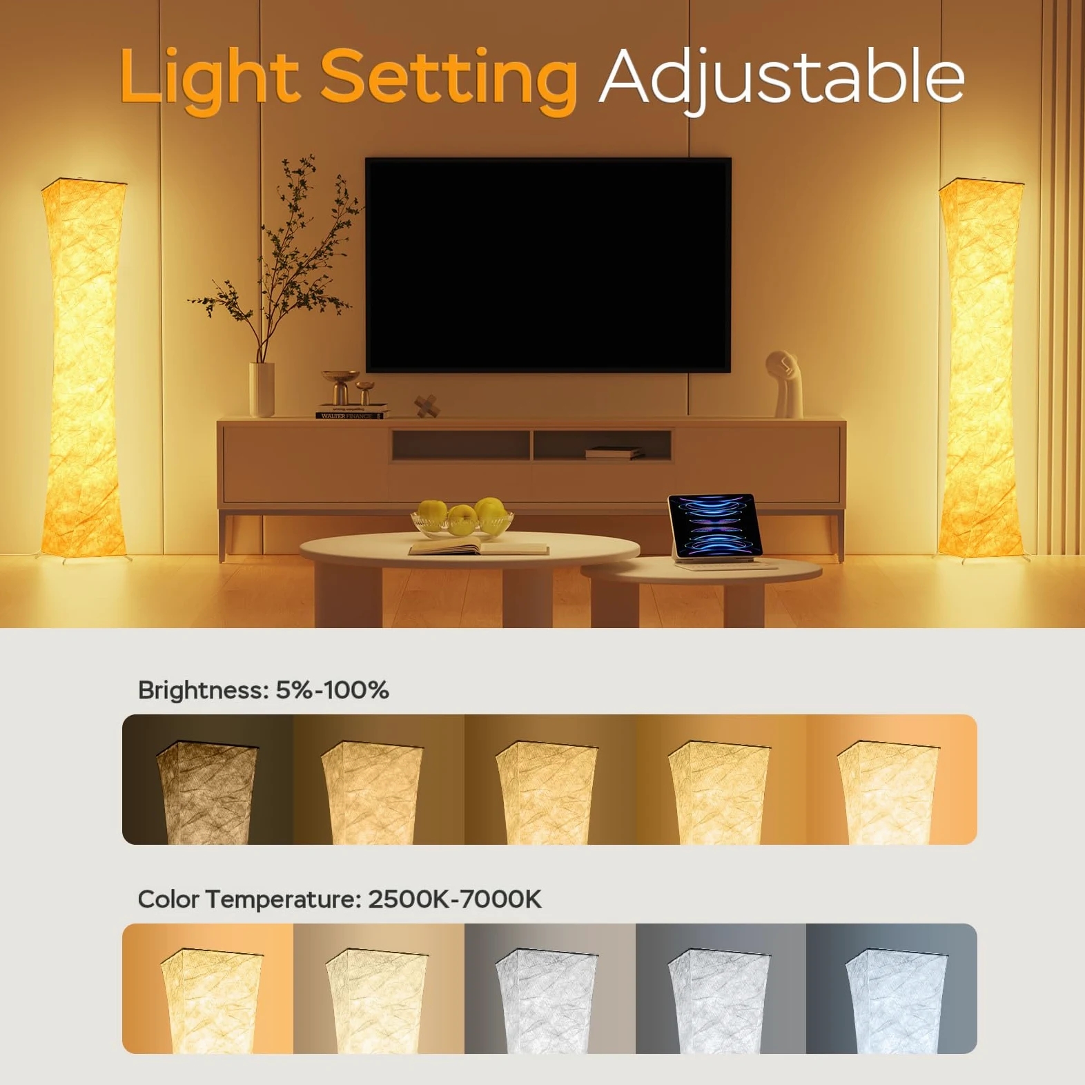 ANTENLICHT Lampa stojąca RGB do salonu, ściemniana, 155 cm, lampa stojąca LED z synchronizacją muzyki, zmiana koloru, lampa narożna, lampa RGB do salonu, sypialni, pokoju zabaw, pilot zdalnego