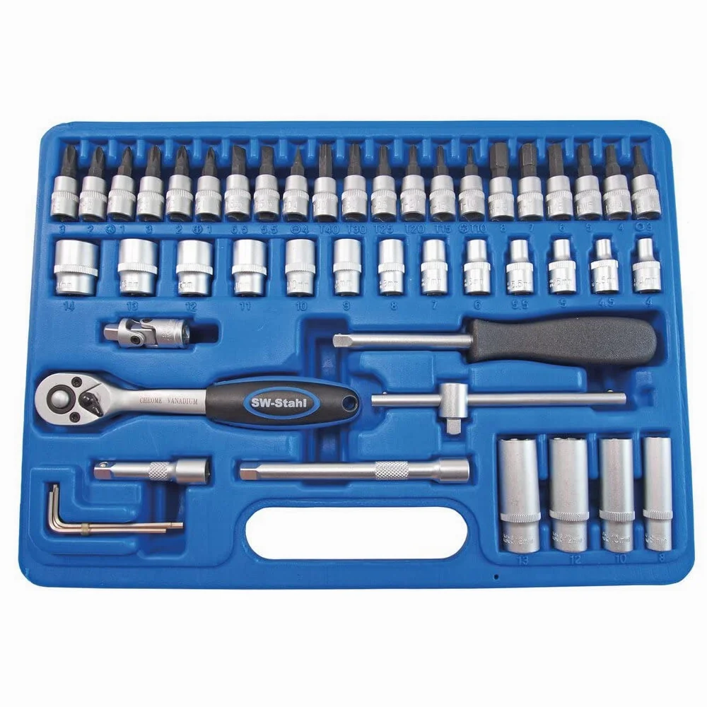 SW-Stahl 06455L Zestaw Kluczy Nasadowych 1/4" - Grzechotka 47 Sztuk | Walizka narzedziowa chromowo-wanadowa, jakosc przemyslowa DIN, klucze nasadowe i bity do warsztatu, auta i motocykla