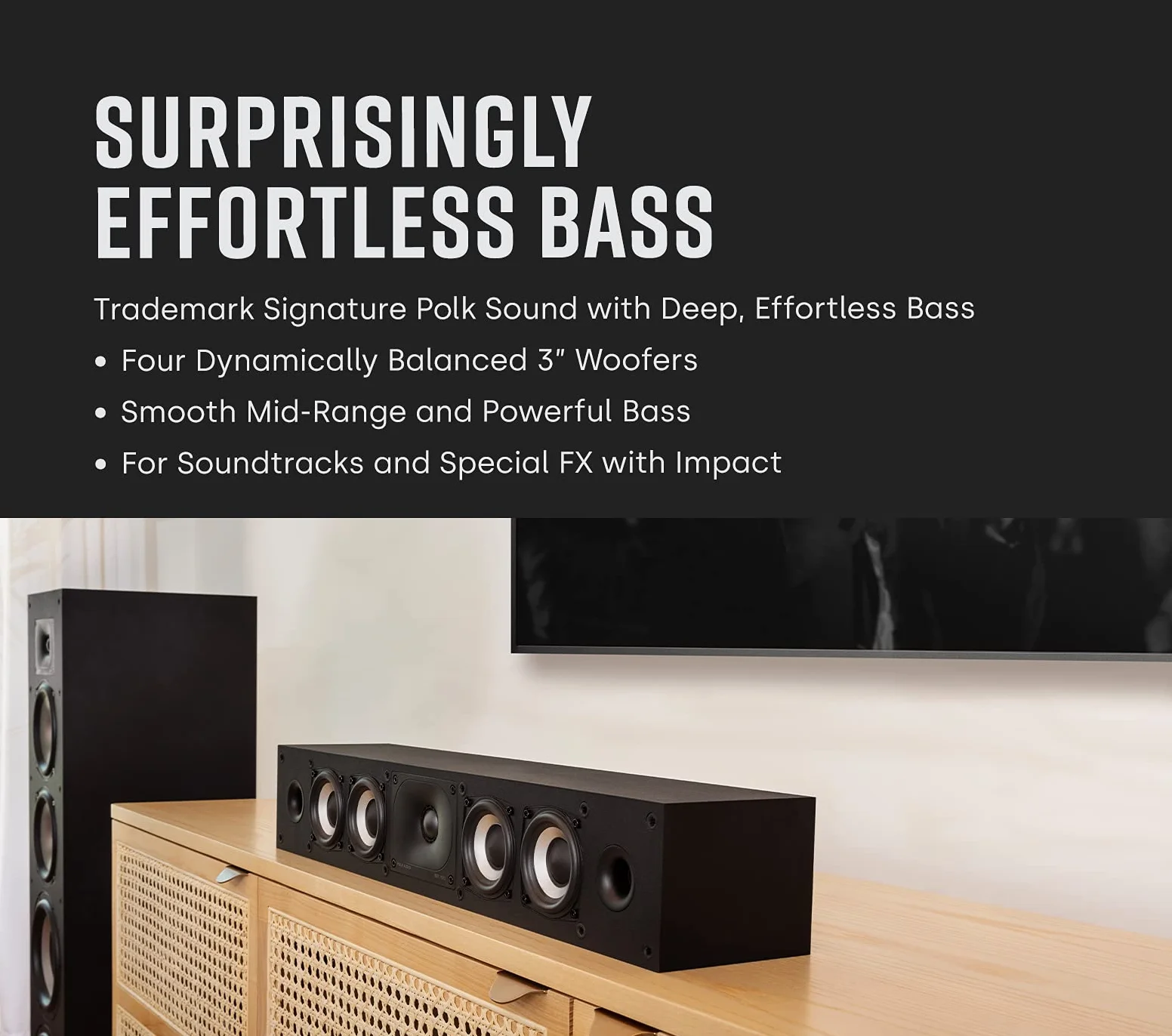 Polk Audio Monitor XT35BK smukły głośnik centralny, certyfikat Hi-Res, kompatybilny z Dolby Atmos i DTS:X (sztuka), Czarny