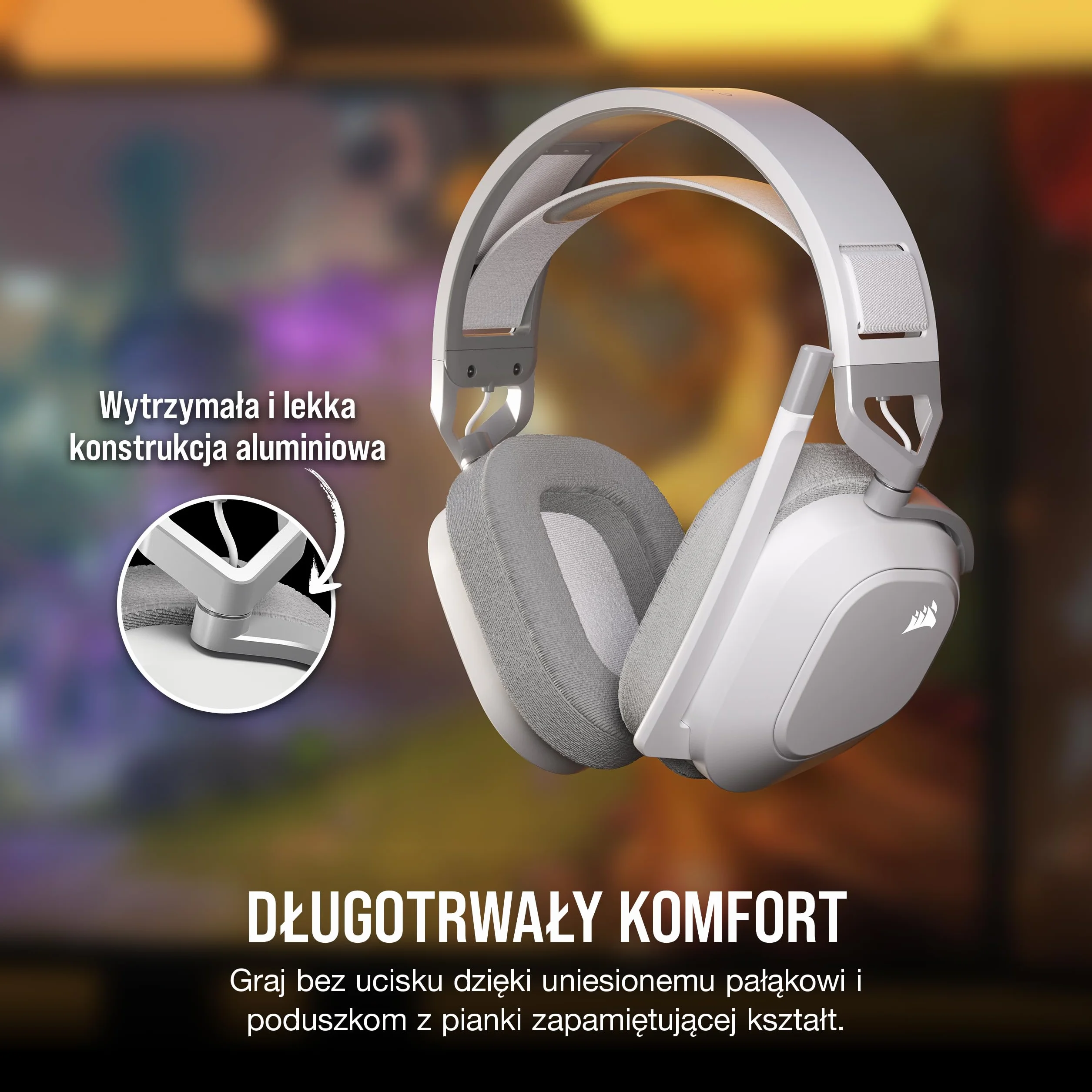 Corsair HS80 MAX WIRELESS Wieloplatformowy Zestaw Słuchawkowy do Gier Bluetooth Dolby Atmos Biały