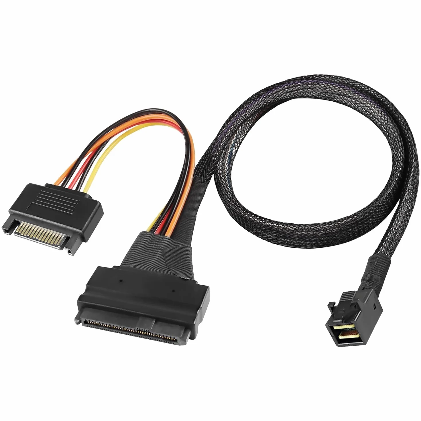 XMSJSIY Mini SAS HD SFF-8643 na SAS 8639 12 Gb/s wewnętrzny serwer NVMe kabel połączeniowy SSD z 15-biegunowym zasilaczem SATA 50 cm/19,6 cala