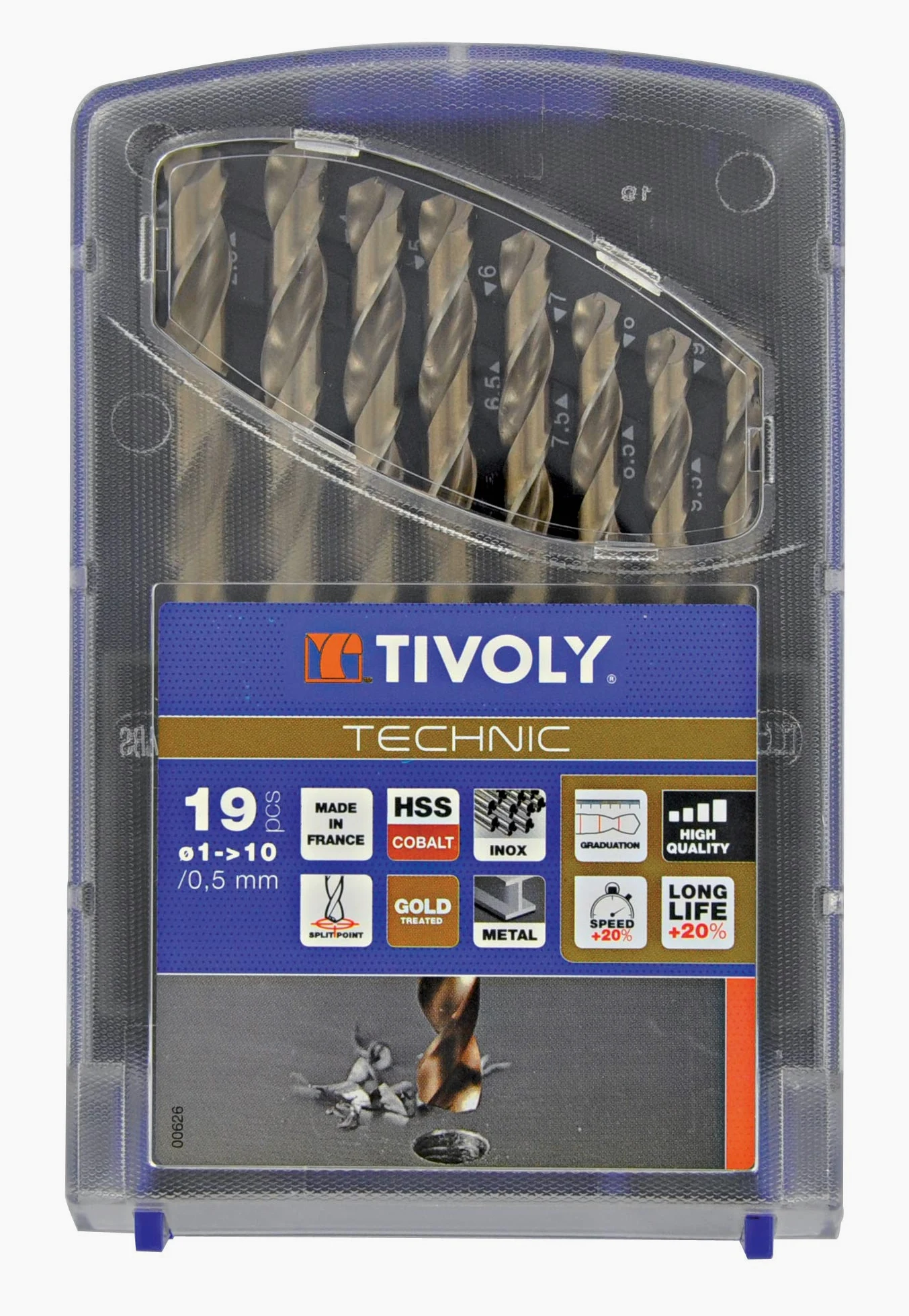 Tivoly 11468570015 T-Box typ E, 19 wierteł do metalu HSS Cobalt Technic Ø 1 do 10 mm x 0,5 mm