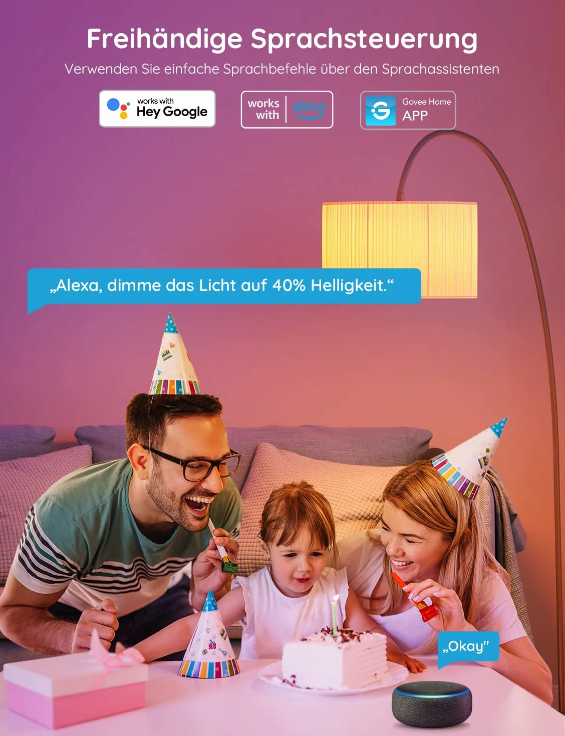 Govee Alexa inteligentna żarówka E27, zmiana kolorów z lampą do synchronizacji muzyki, WiFi i Bluetooth, inteligentna żarówka LED funkcjonowanie za pomocą aplikacji Google Assistant, 2 sztuki