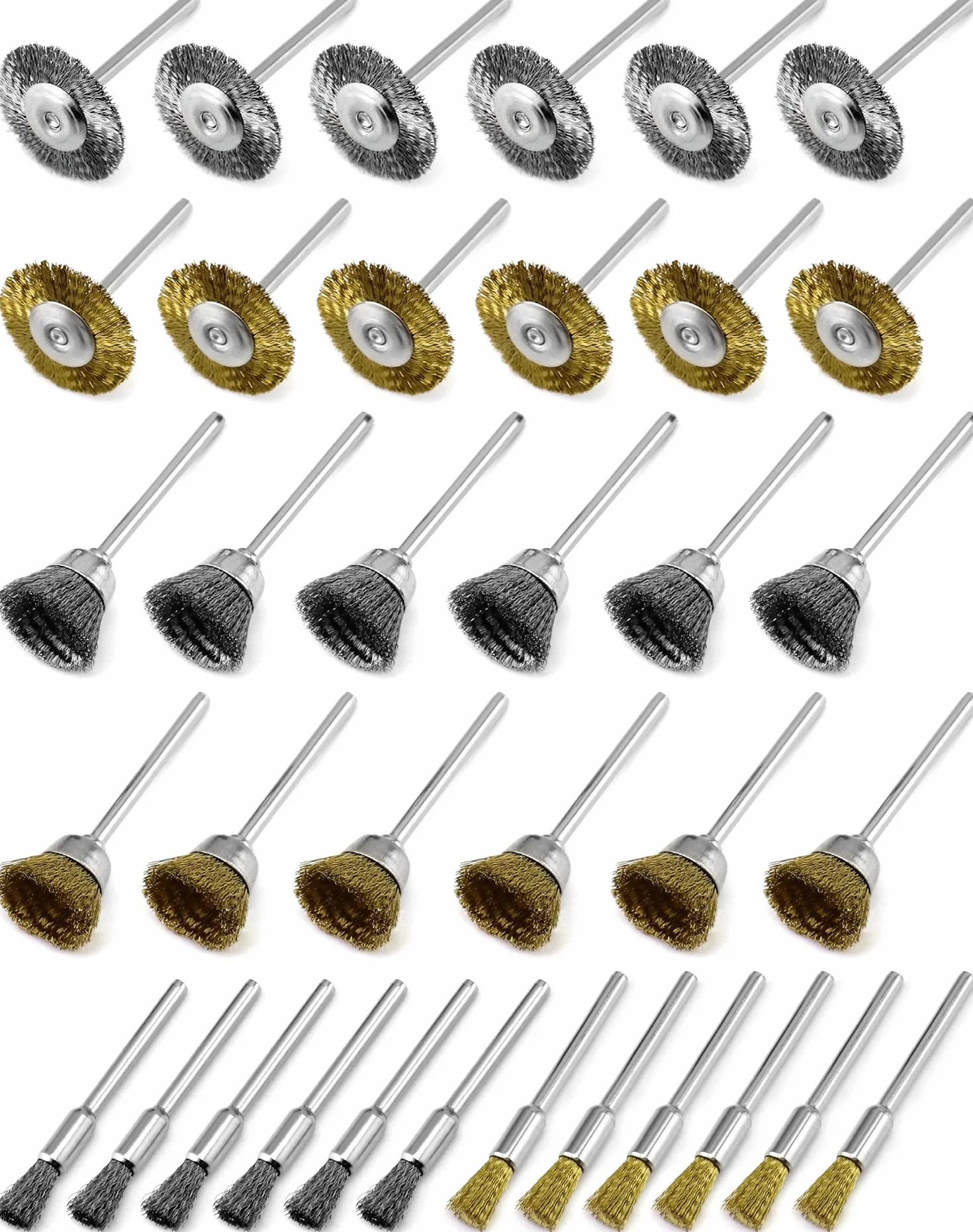 QWORK® 36 sztuk szczotek drucianych, mosiężne szczotki do czyszczenia i szlifowania, kompatybilne z uchwytem 3 mm Dremel