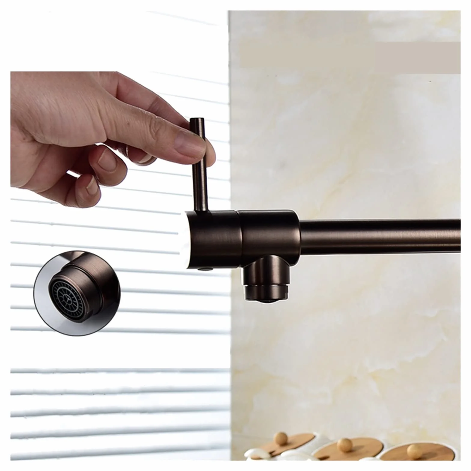 Mosiężne naścienne kran kuchenny napełniacz kranowy kran Składanie obrotowe Zniesione obrotowe rozciąganie basen kran zlewozmywak (Color : Brushed Nickel, Size : 0)