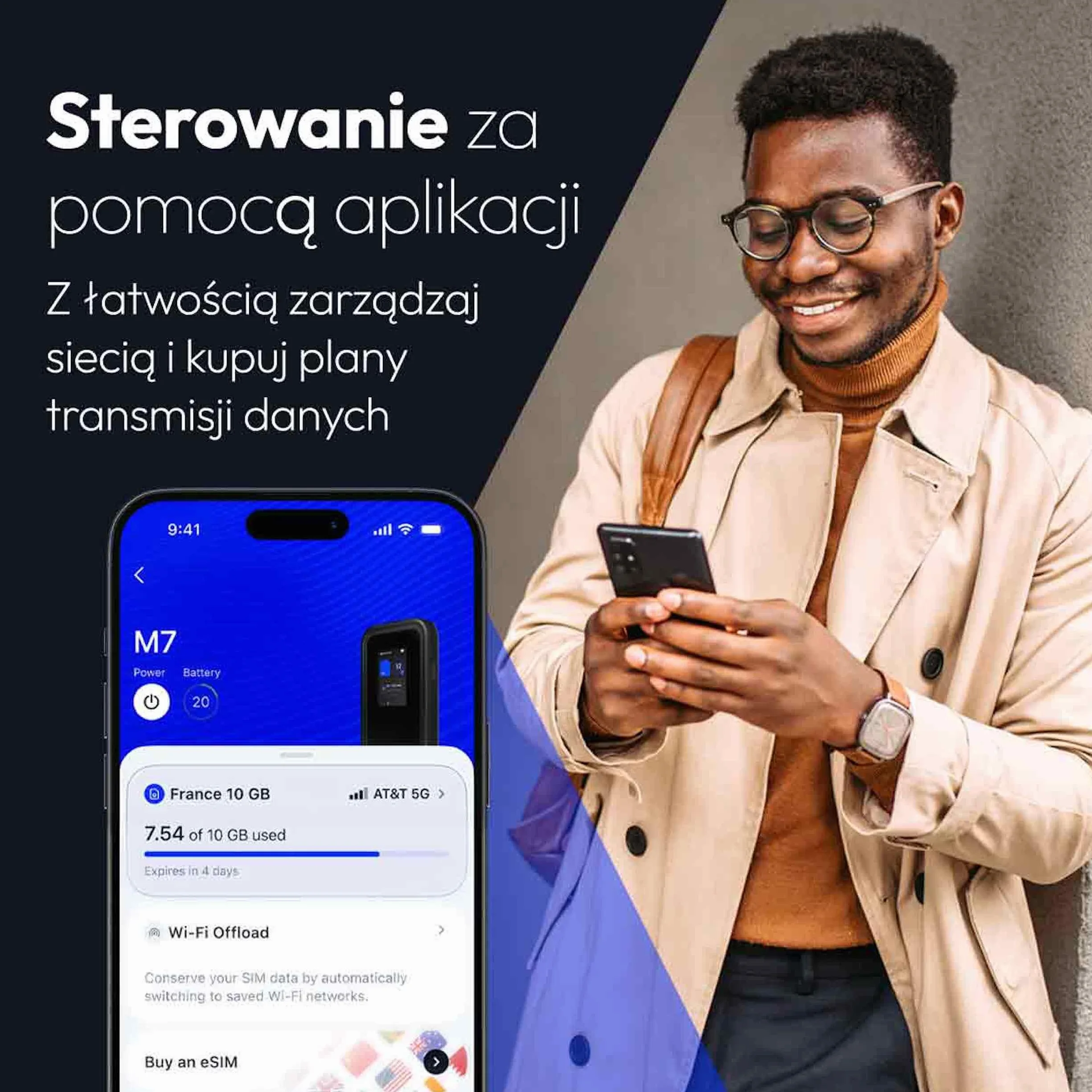 NETGEAR Nighthawk M7 | Router 5G MiFi z eSIM | Przenośny router WiFi z gniazdem na kartę SIM, kompatybilny z dowolnym operatorem | 5G/4G/LTE – w podróży, do pracy | WiFi 7 | 3,6 Gb/s | MH7150